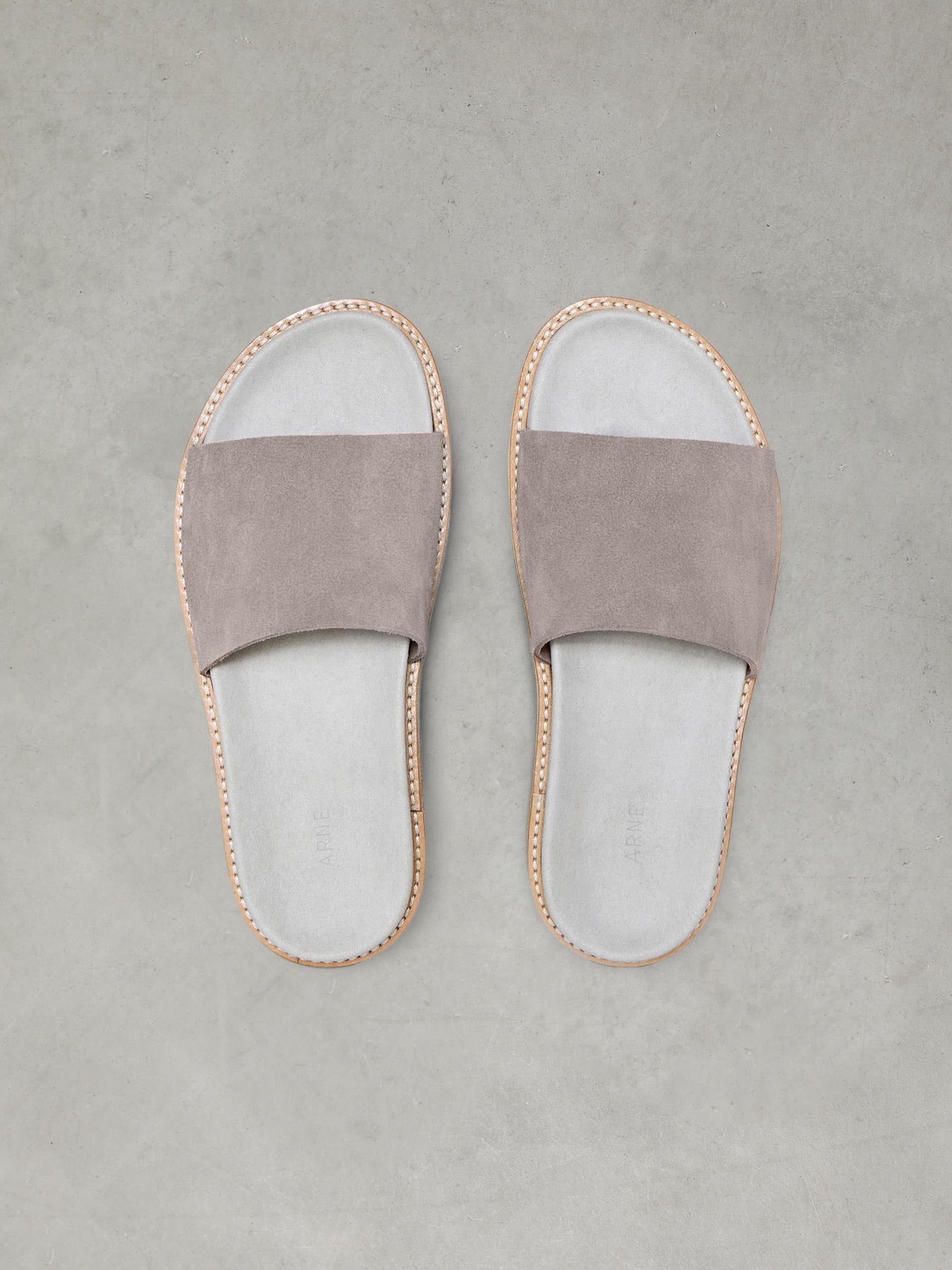 Womens Suede Slides in Dark Stone