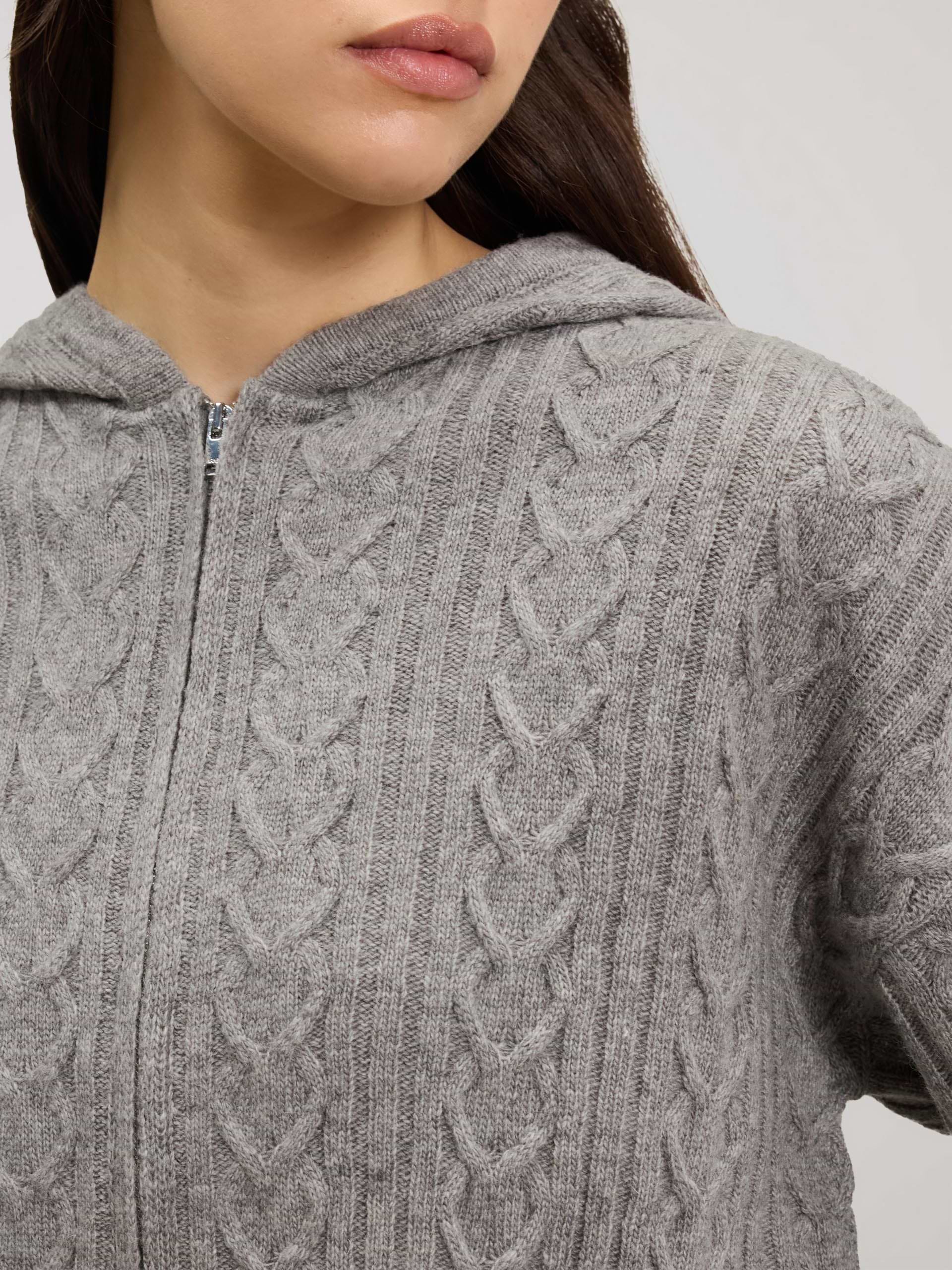 Womens Cable Knit Zip Hoodie in Charcoal Marl