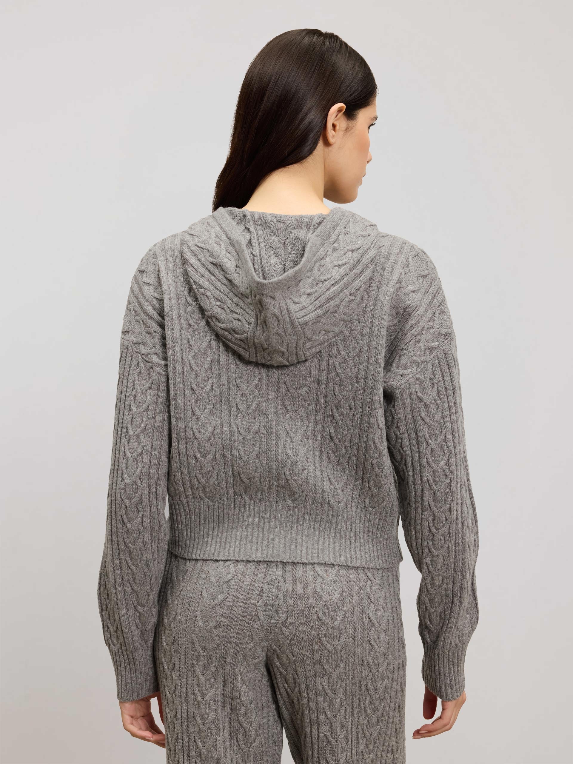 Womens Cable Knit Zip Hoodie in Charcoal Marl