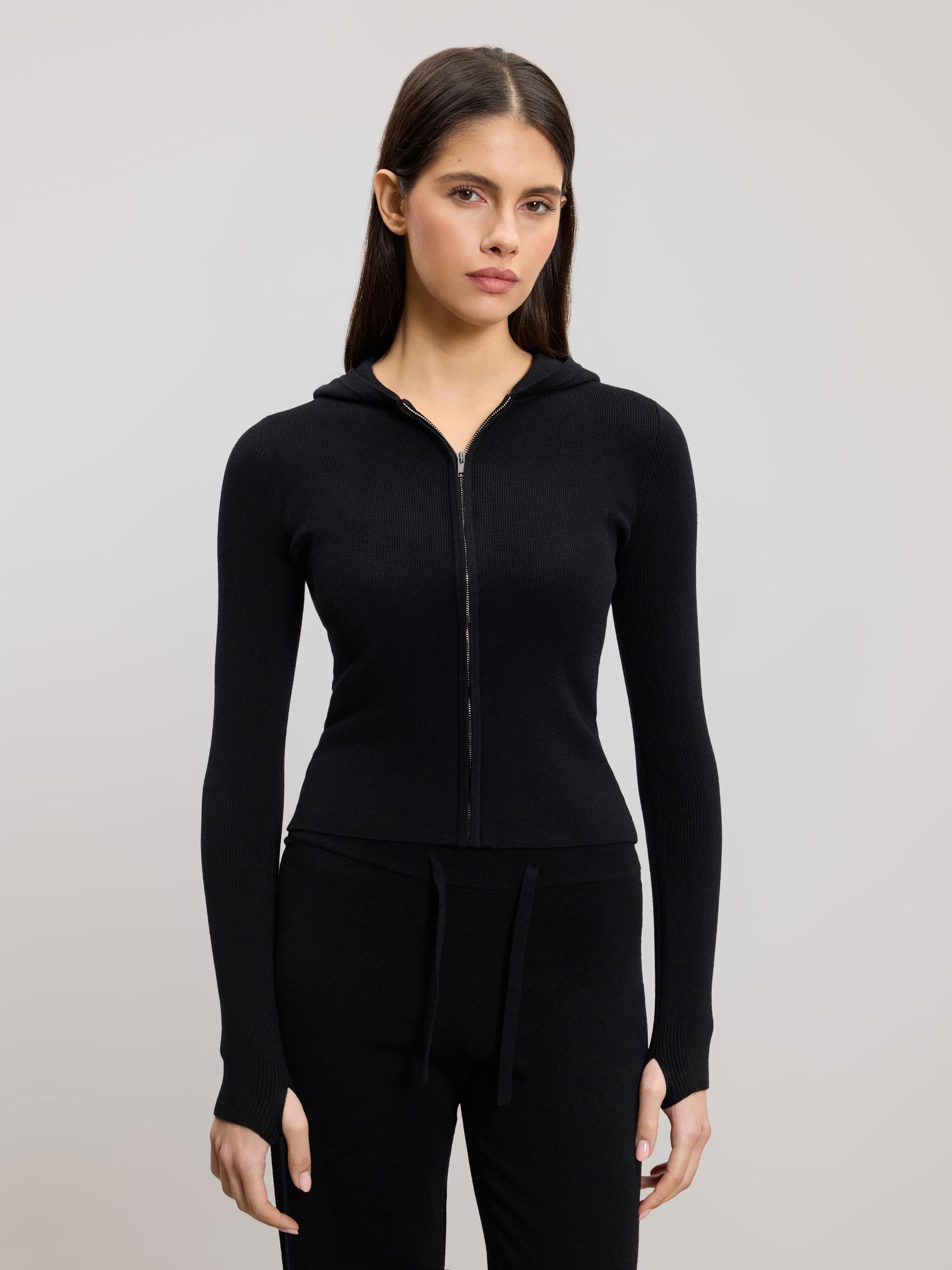 Womens Light Knit Hoodie in Black
