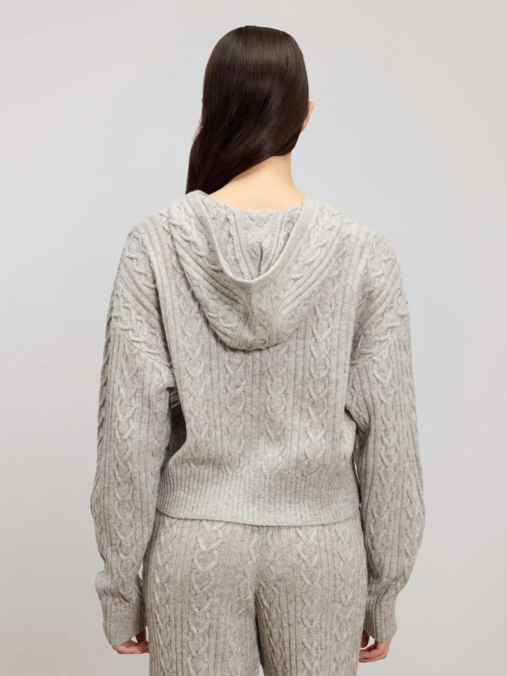 Womens Cable Knit Zip Hoodie in Grey Marl