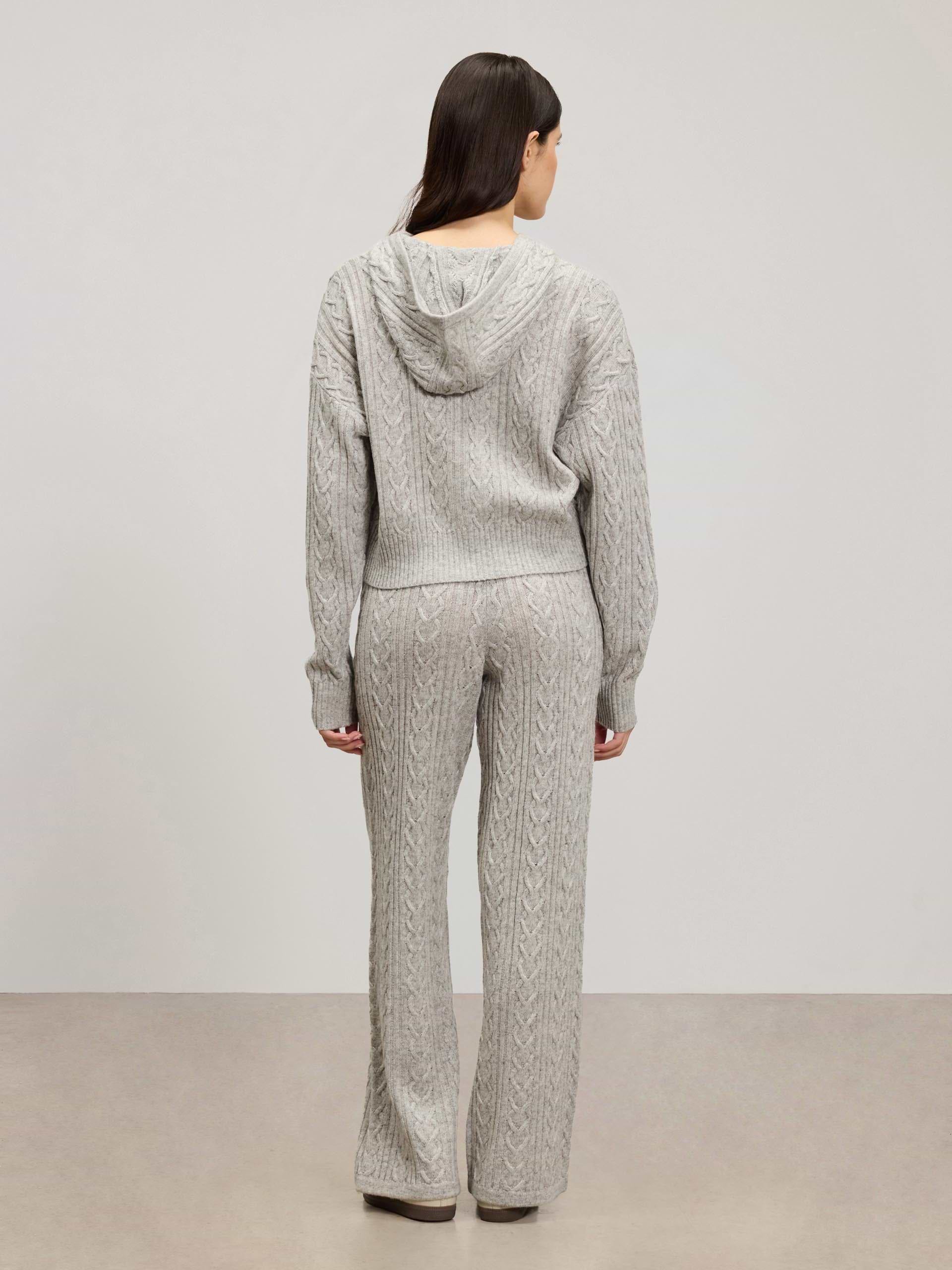 Womens Cable Knit Zip Hoodie in Grey Marl