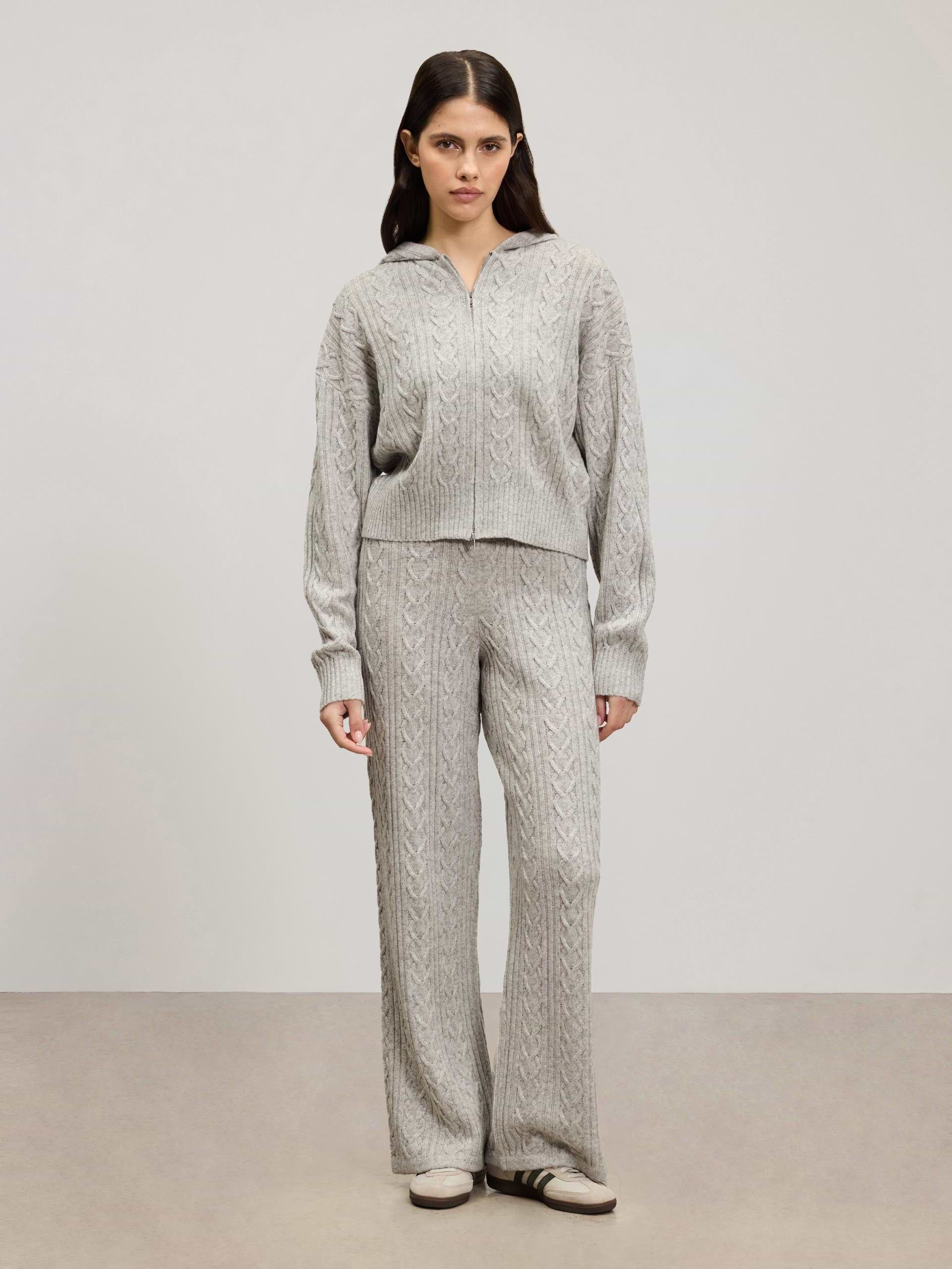 Womens Cable Knit Trouser in Grey Marl