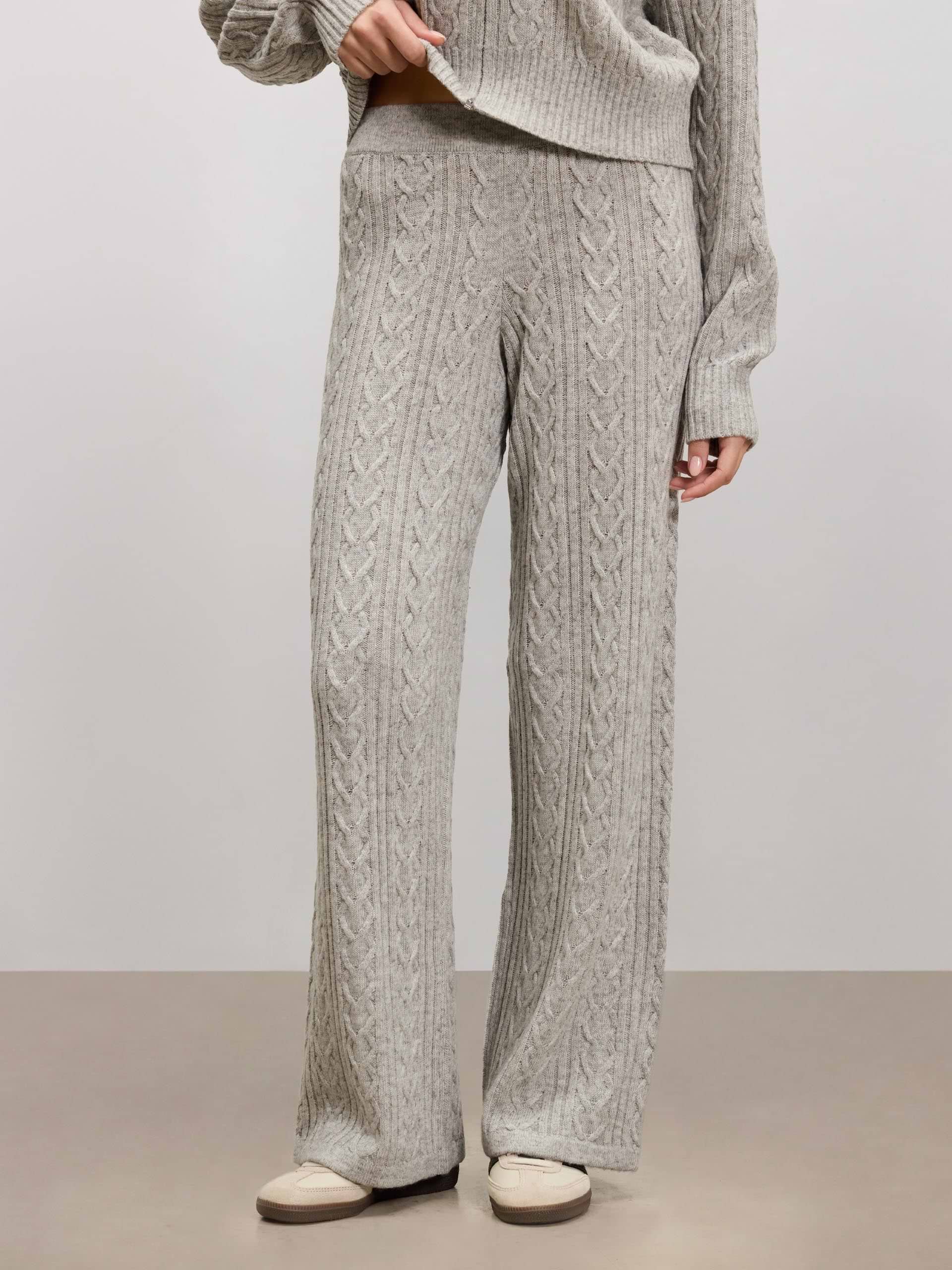 Womens Cable Knit Trouser in Grey Marl
