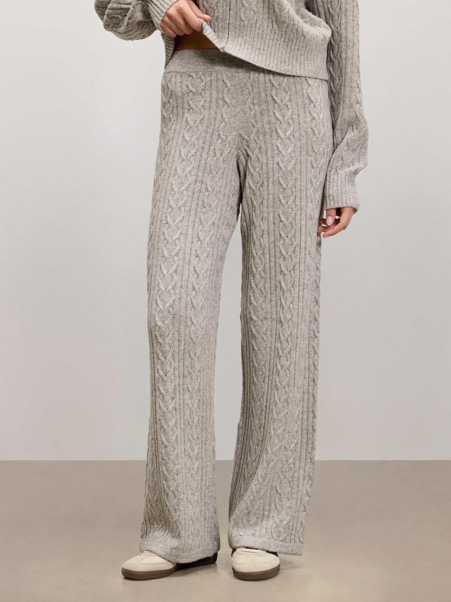Womens Cable Knit Trouser in Grey Marl