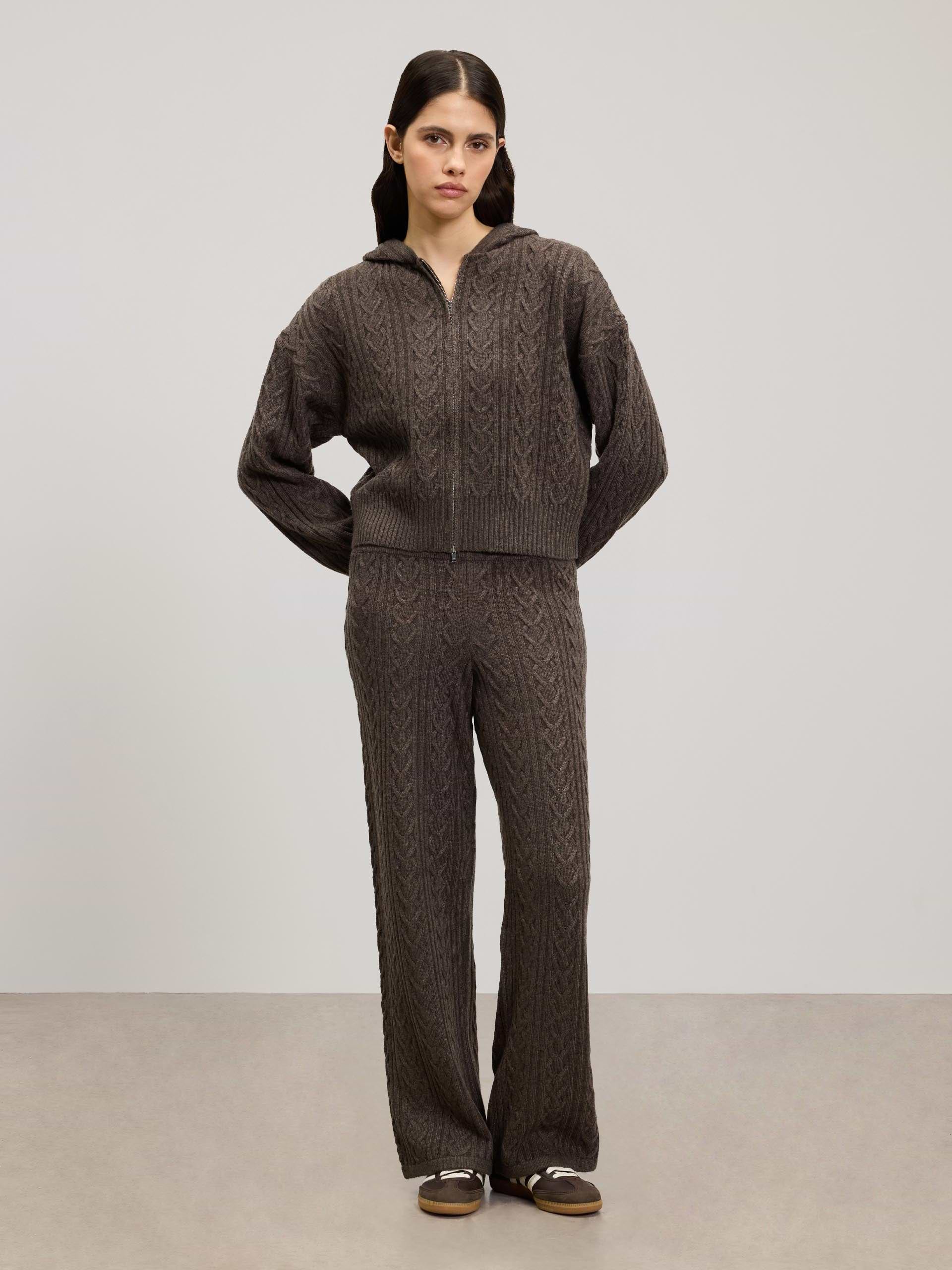Womens Cable Knit Trouser in Taupe Marl