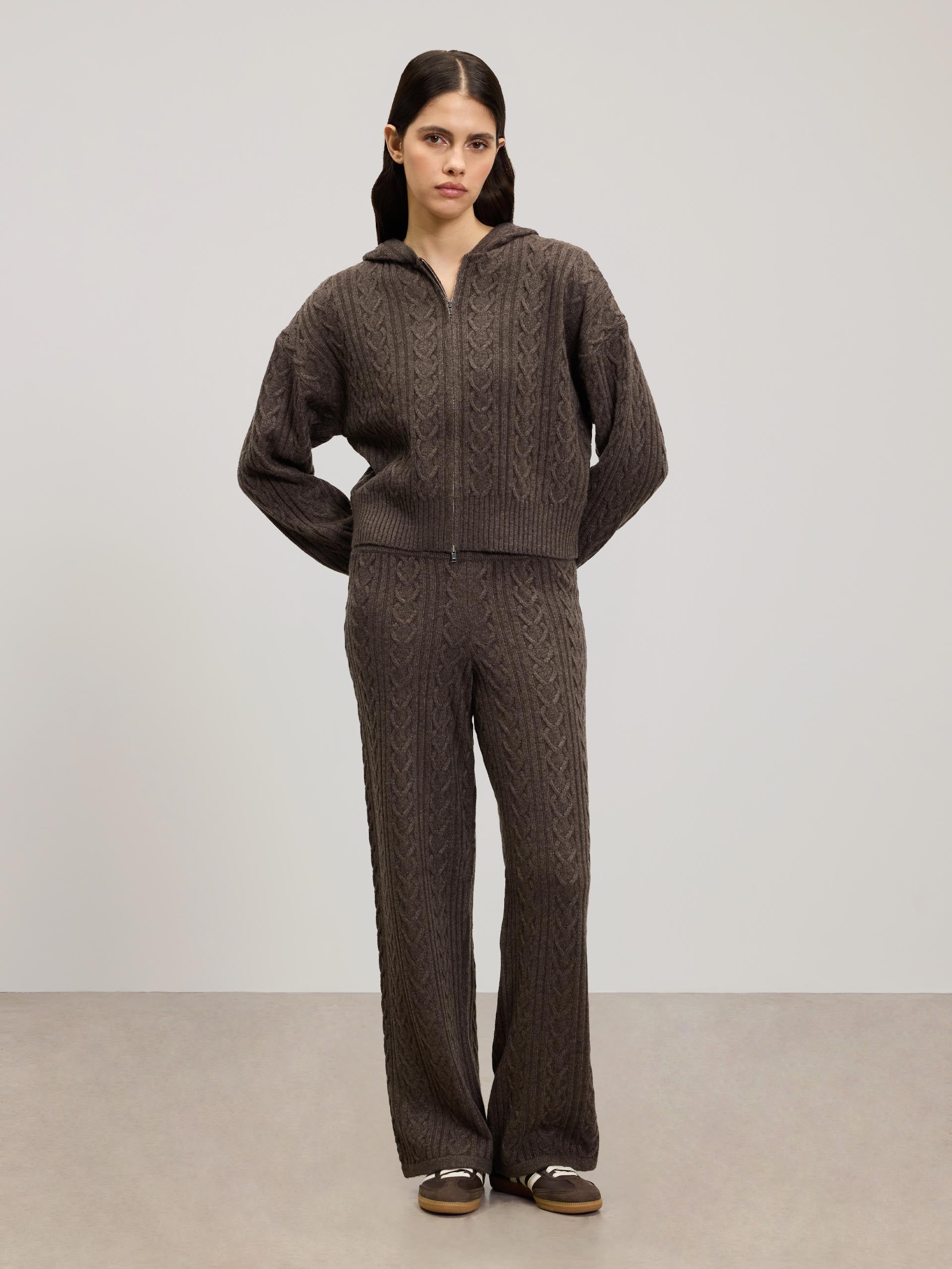 Womens Cable Knit Trouser in Taupe Marl