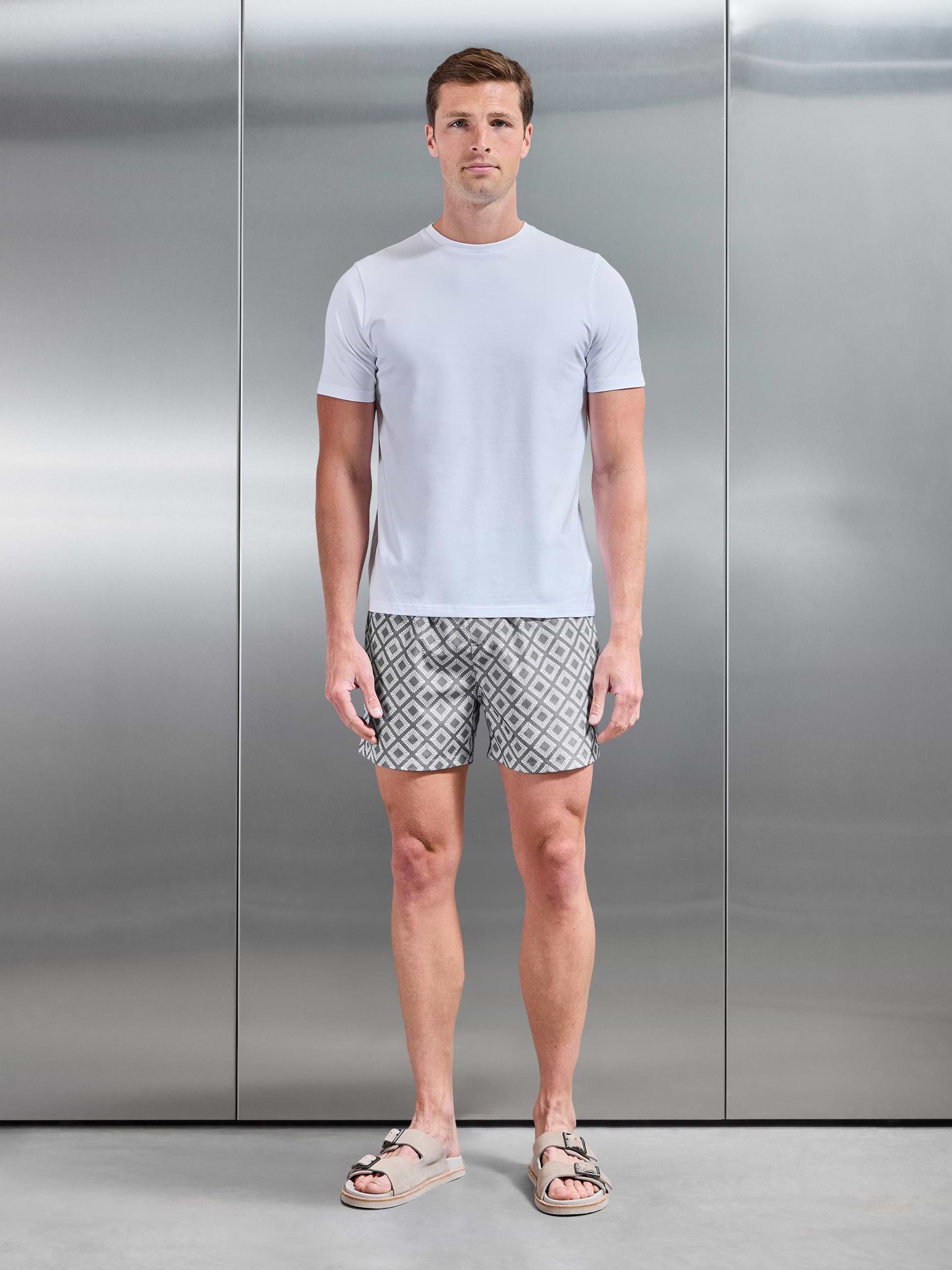 Cabo Drawstring Printed Shell Swim Short in Grey