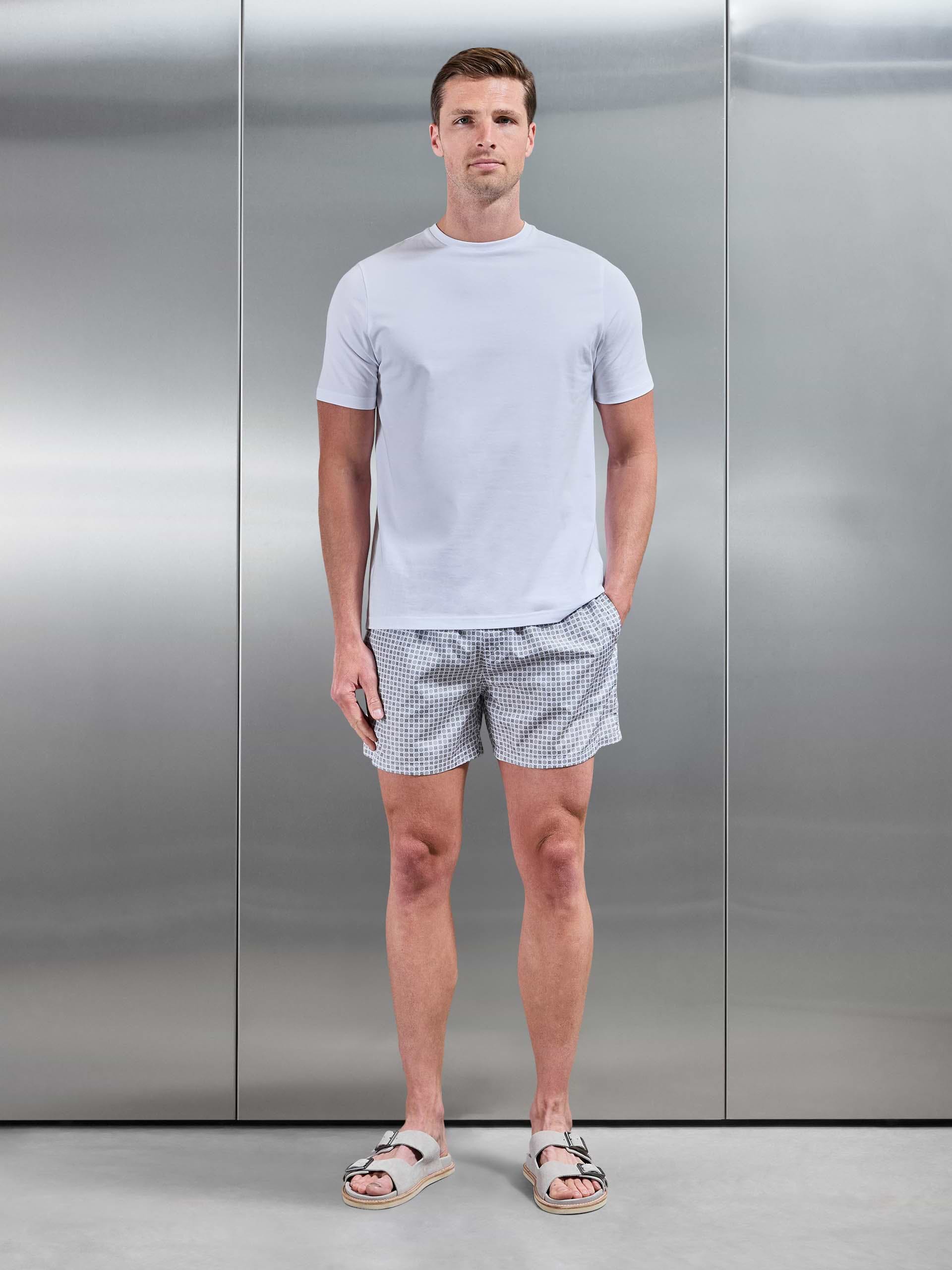 Capri Drawstring Printed Shell Swim Short in Taupe