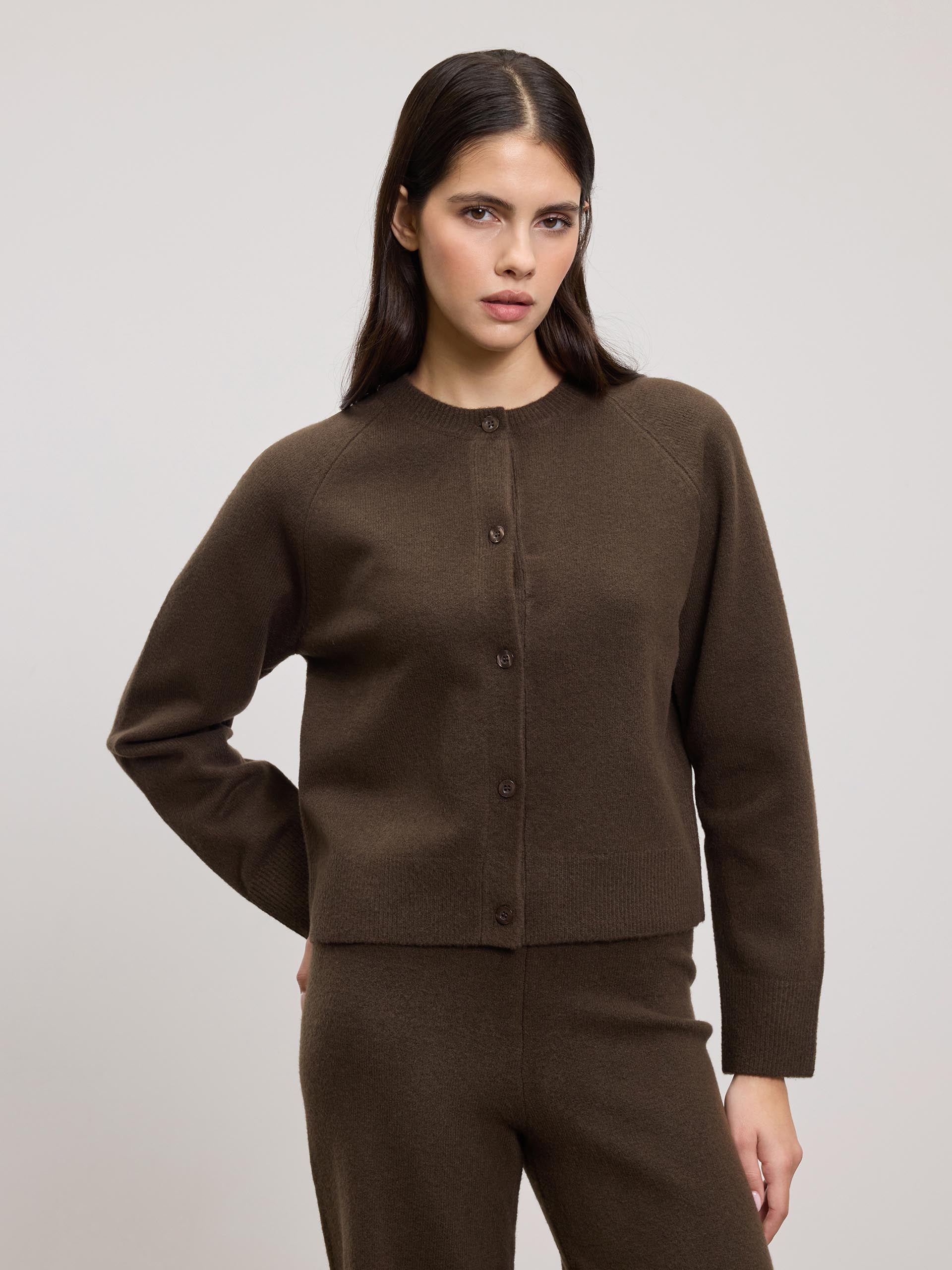 Womens Chunky Knitted Cardigan in Brown