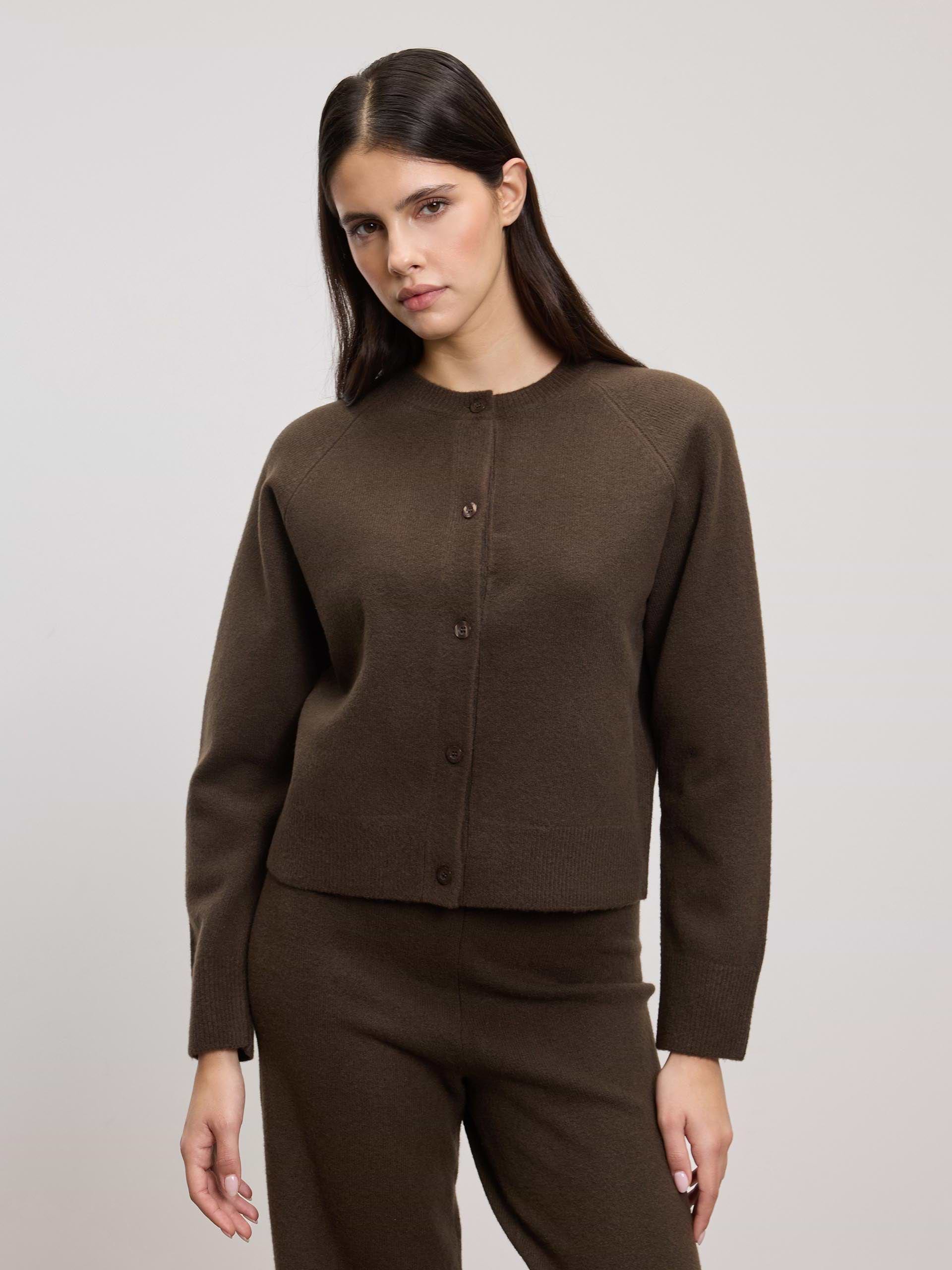 Womens Chunky Knitted Cardigan in Brown