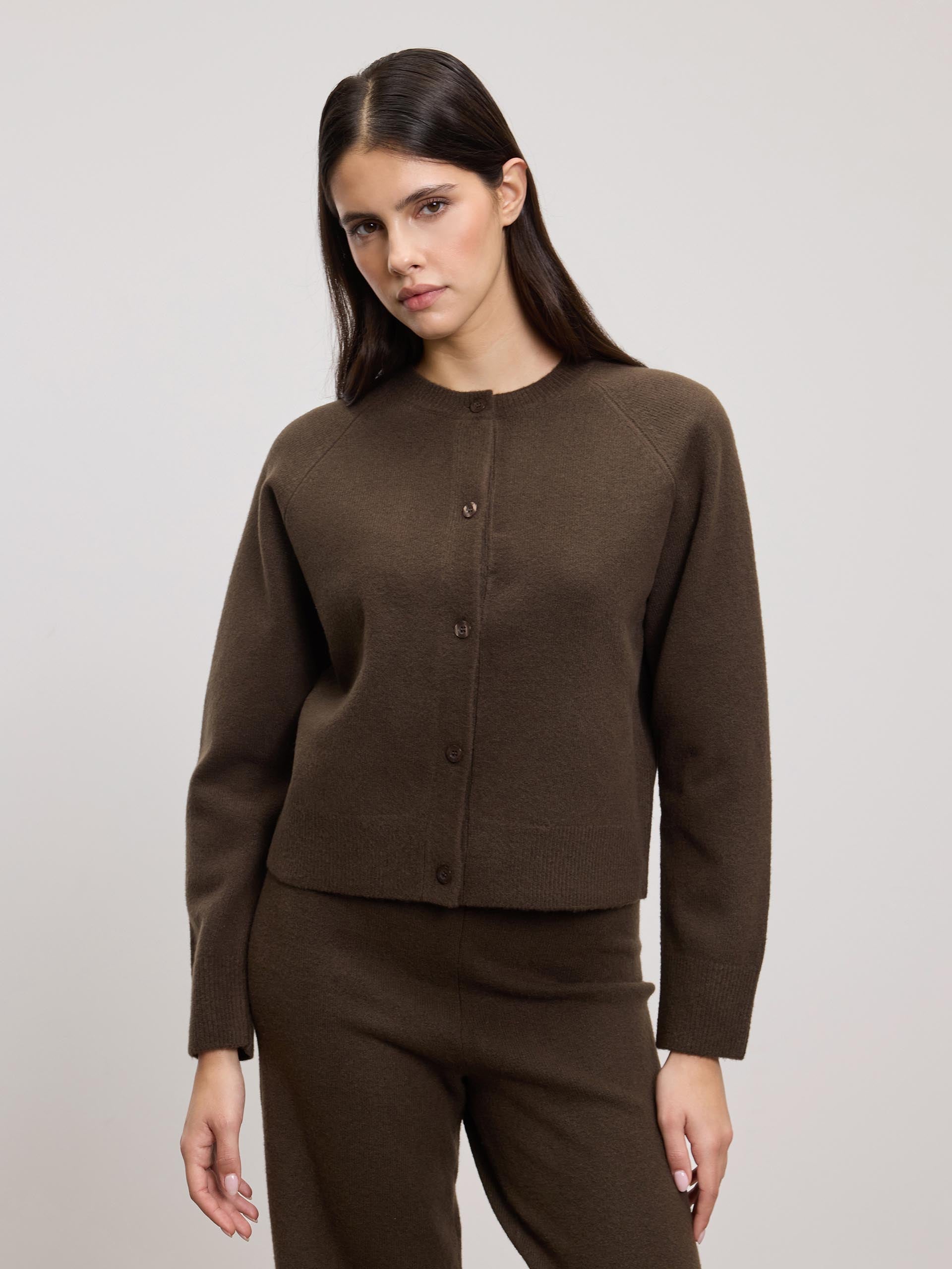 Womens Chunky Knitted Cardigan in Brown