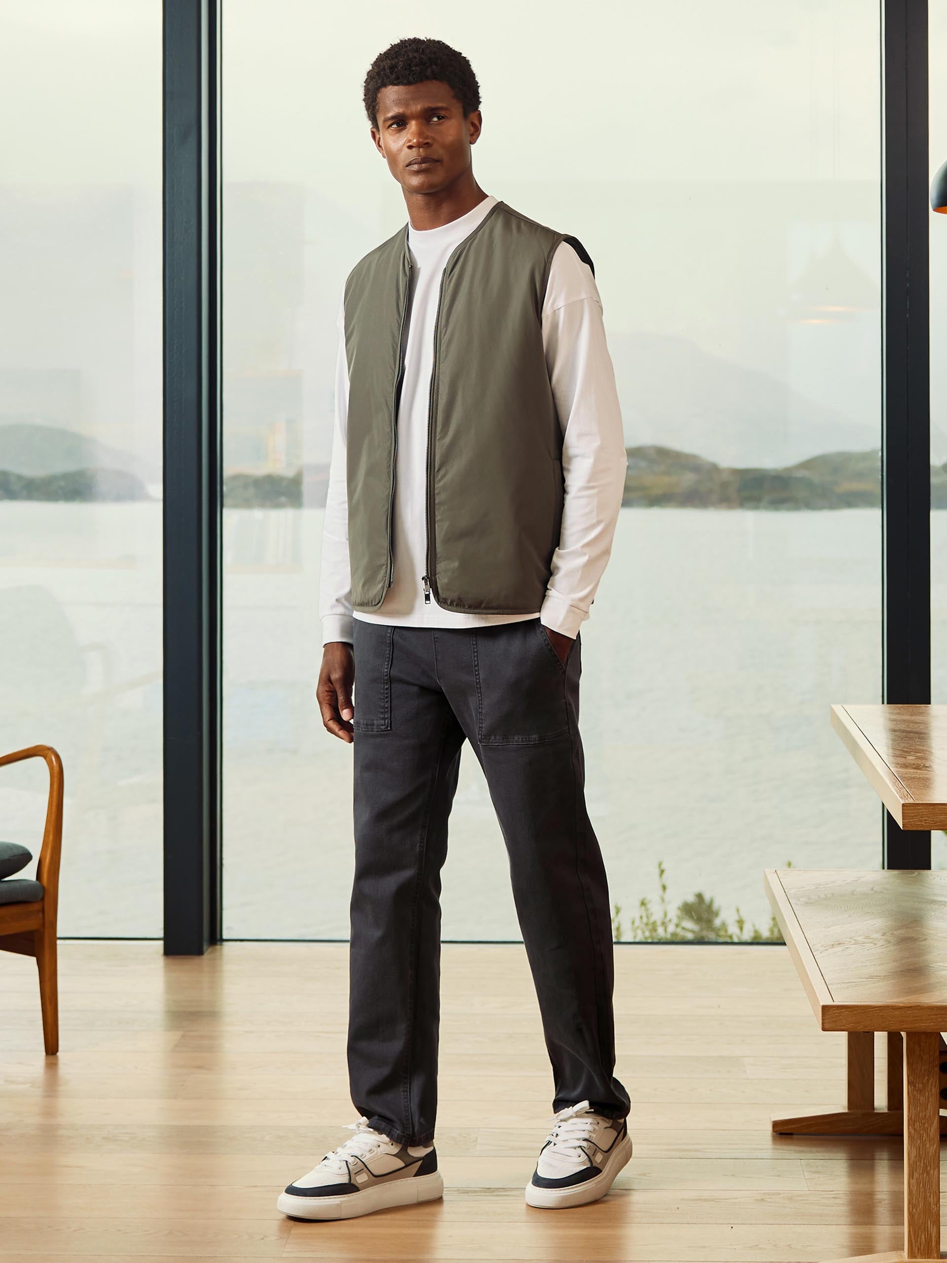 Essential Long Sleeve Relaxed Fit Stretch T-Shirt in White