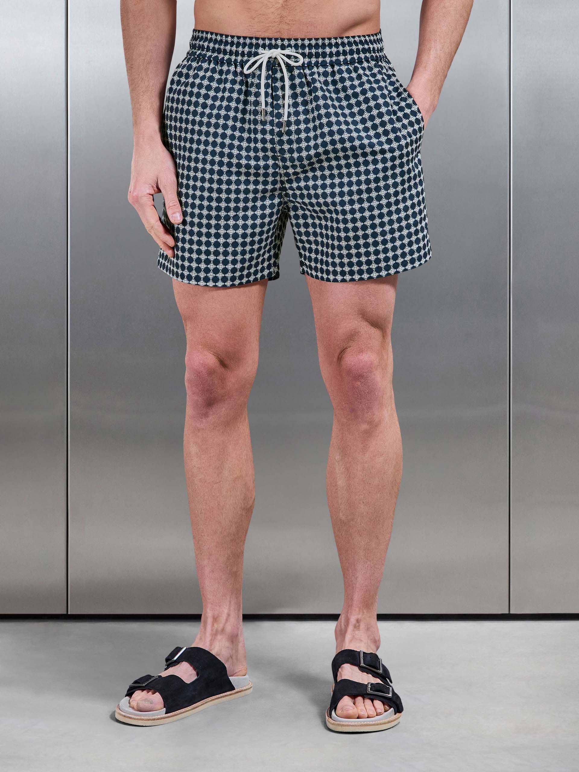 Casa Drawstring Printed Swim Short in Navy