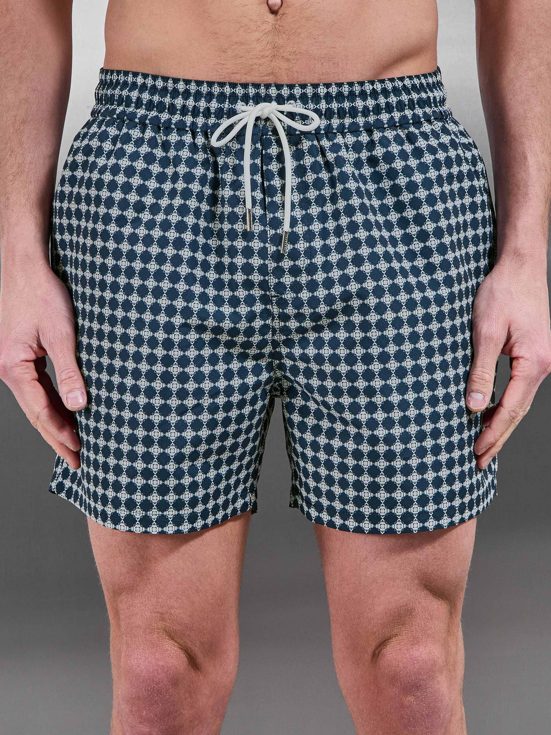 Casa Drawstring Printed Swim Short in Navy