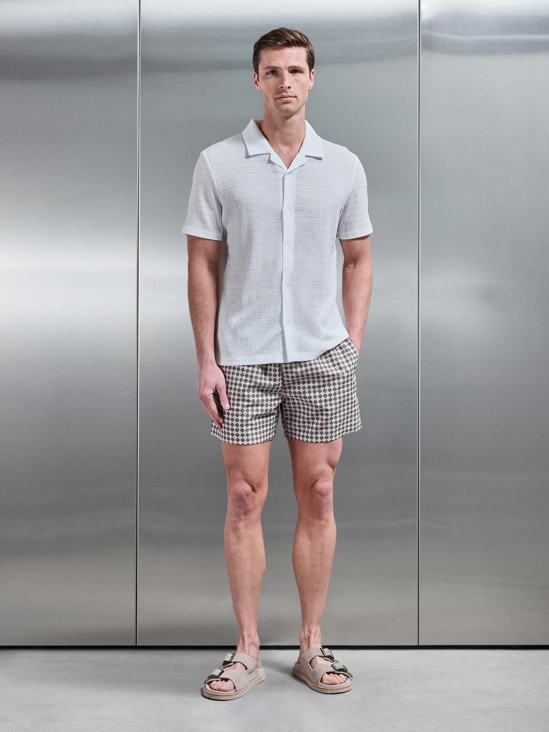 Casa Drawstring Printed Swim Short in Taupe