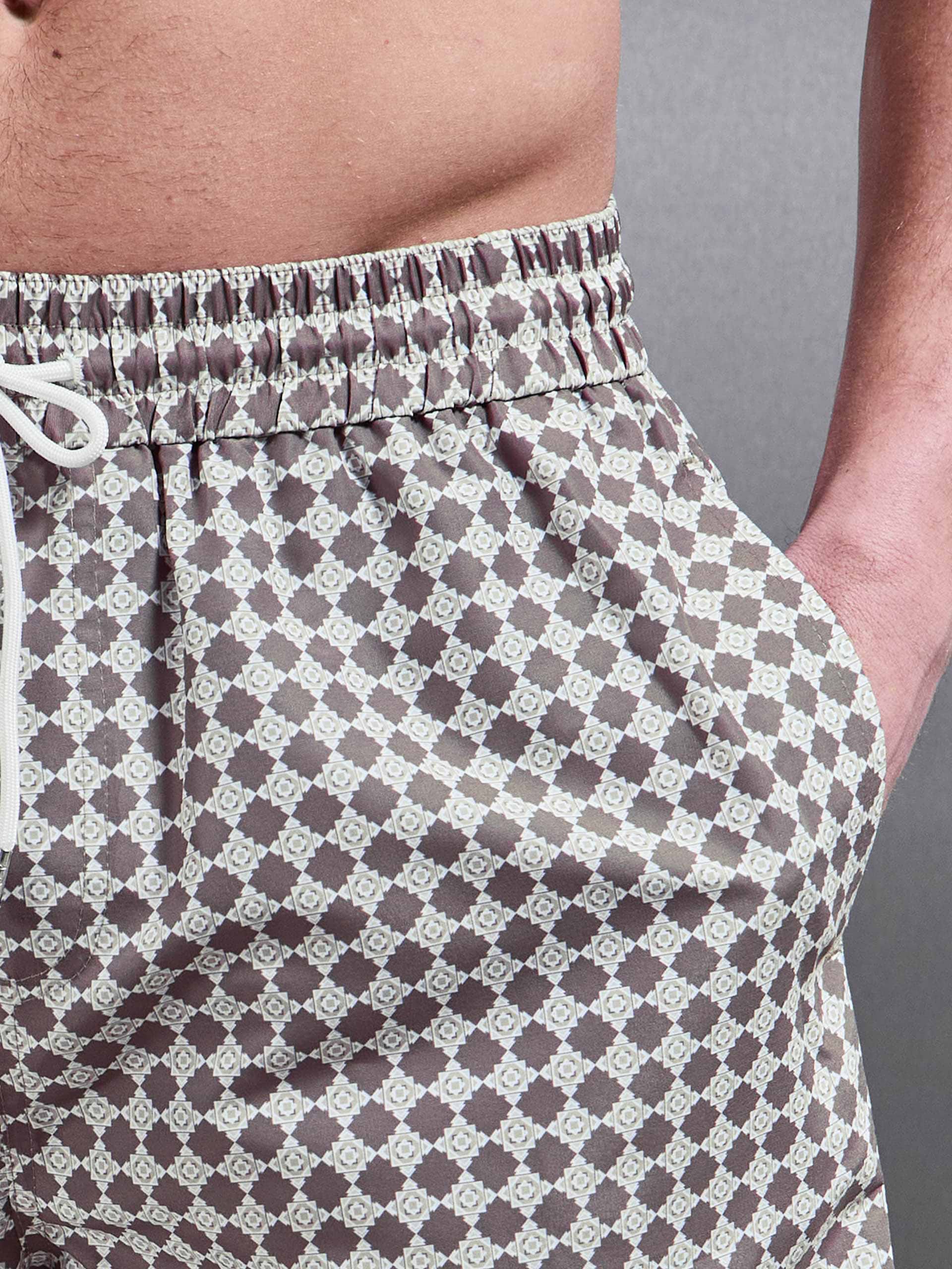 Casa Drawstring Printed Swim Short in Taupe