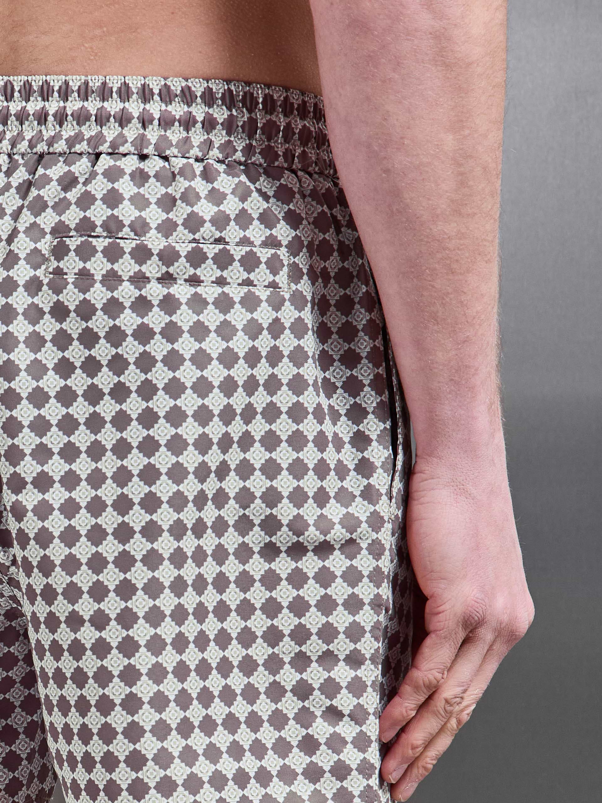 Casa Drawstring Printed Swim Short in Taupe