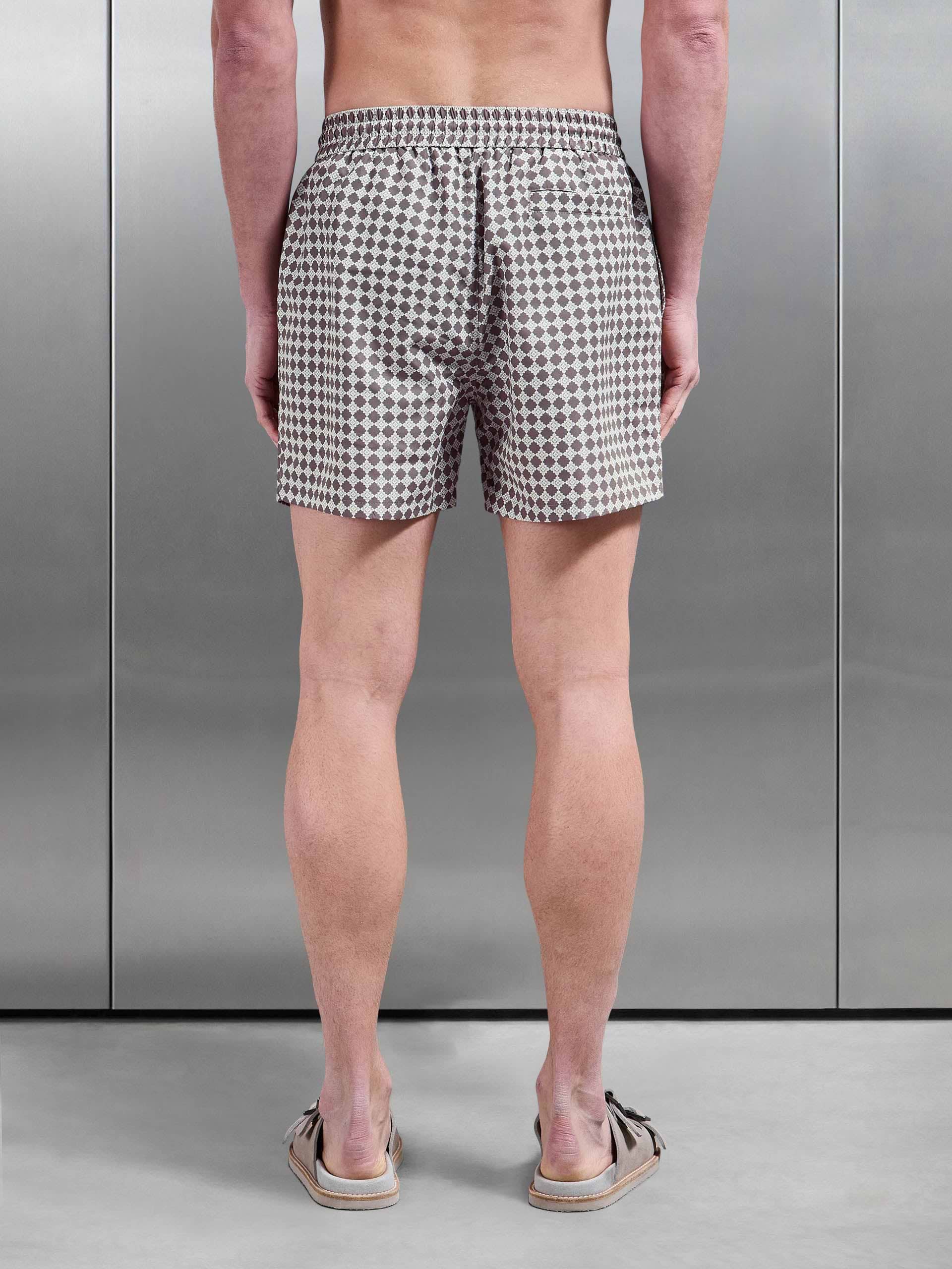 Casa Drawstring Printed Swim Short in Taupe