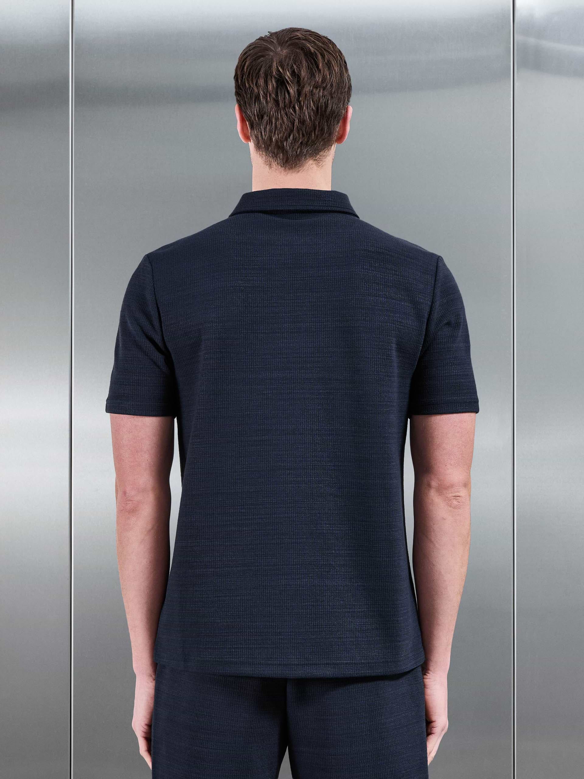 Cavour Textured Zip Polo Shirt in Navy