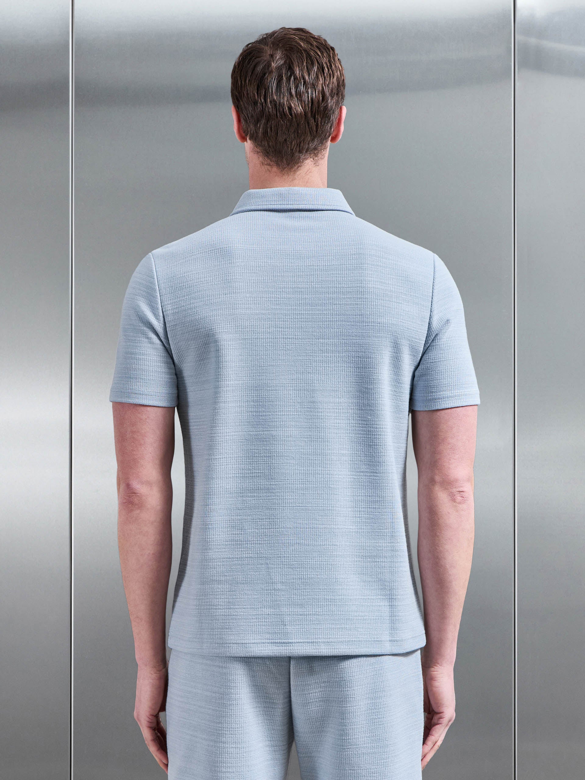Cavour Textured Zip Polo Shirt in Soft Blue