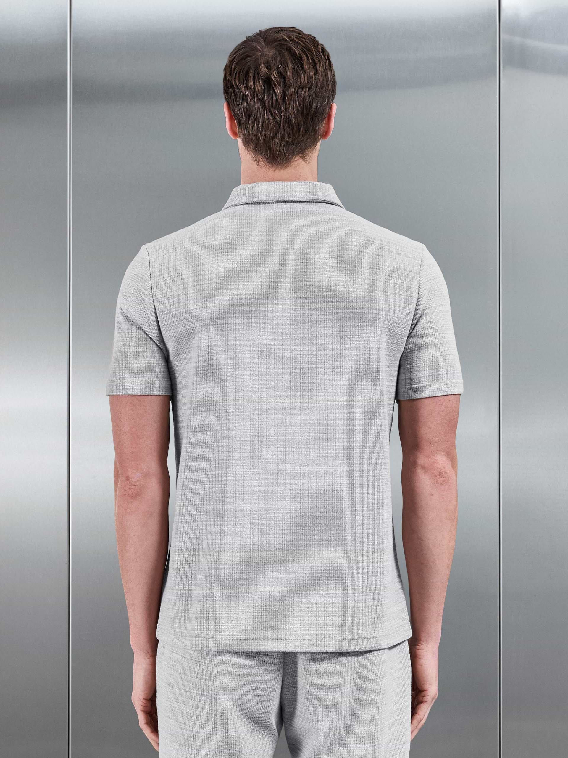 Cavour Textured Zip Polo Shirt in Stone