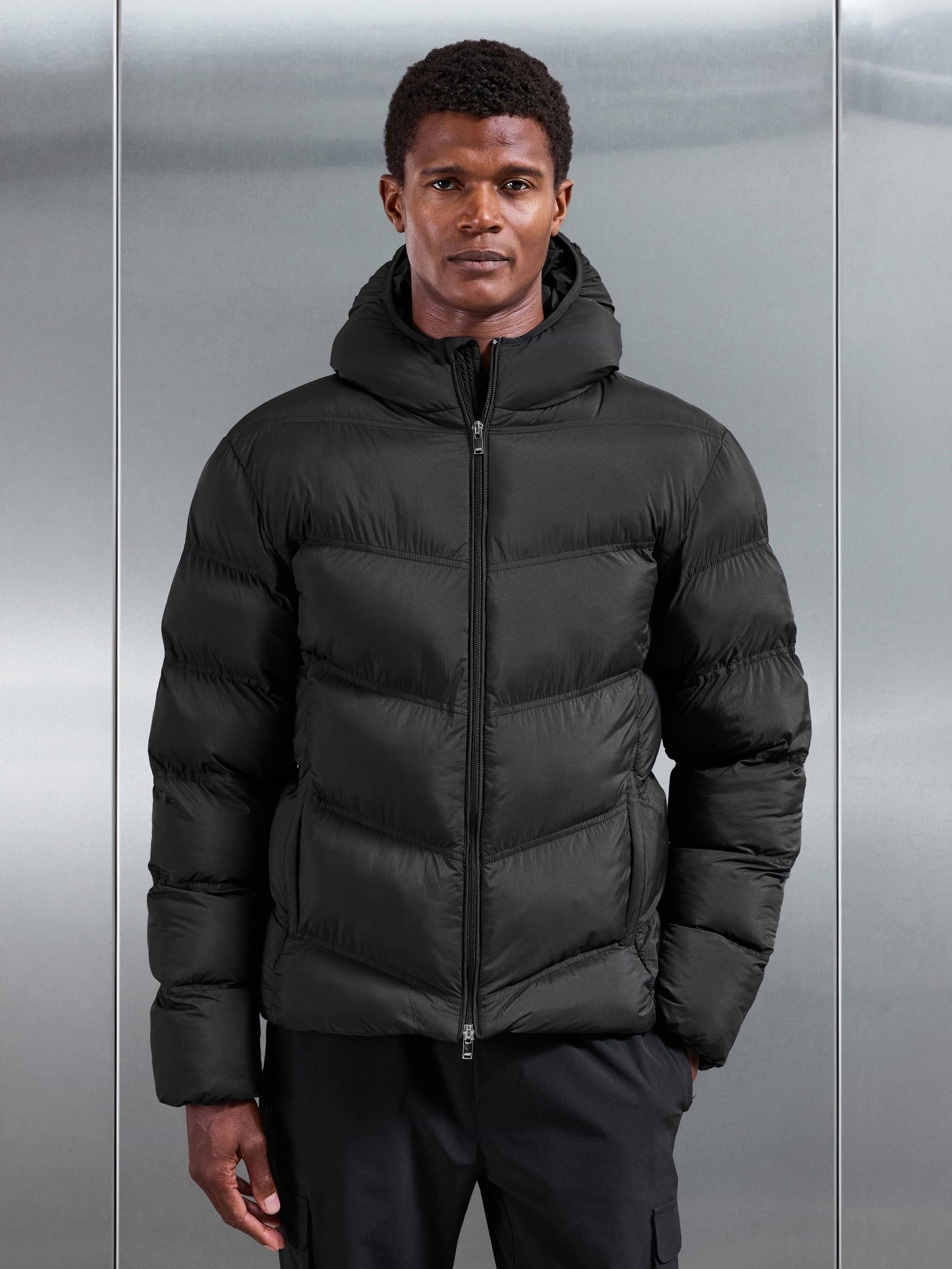 Chevron Puffer Jacket in Black