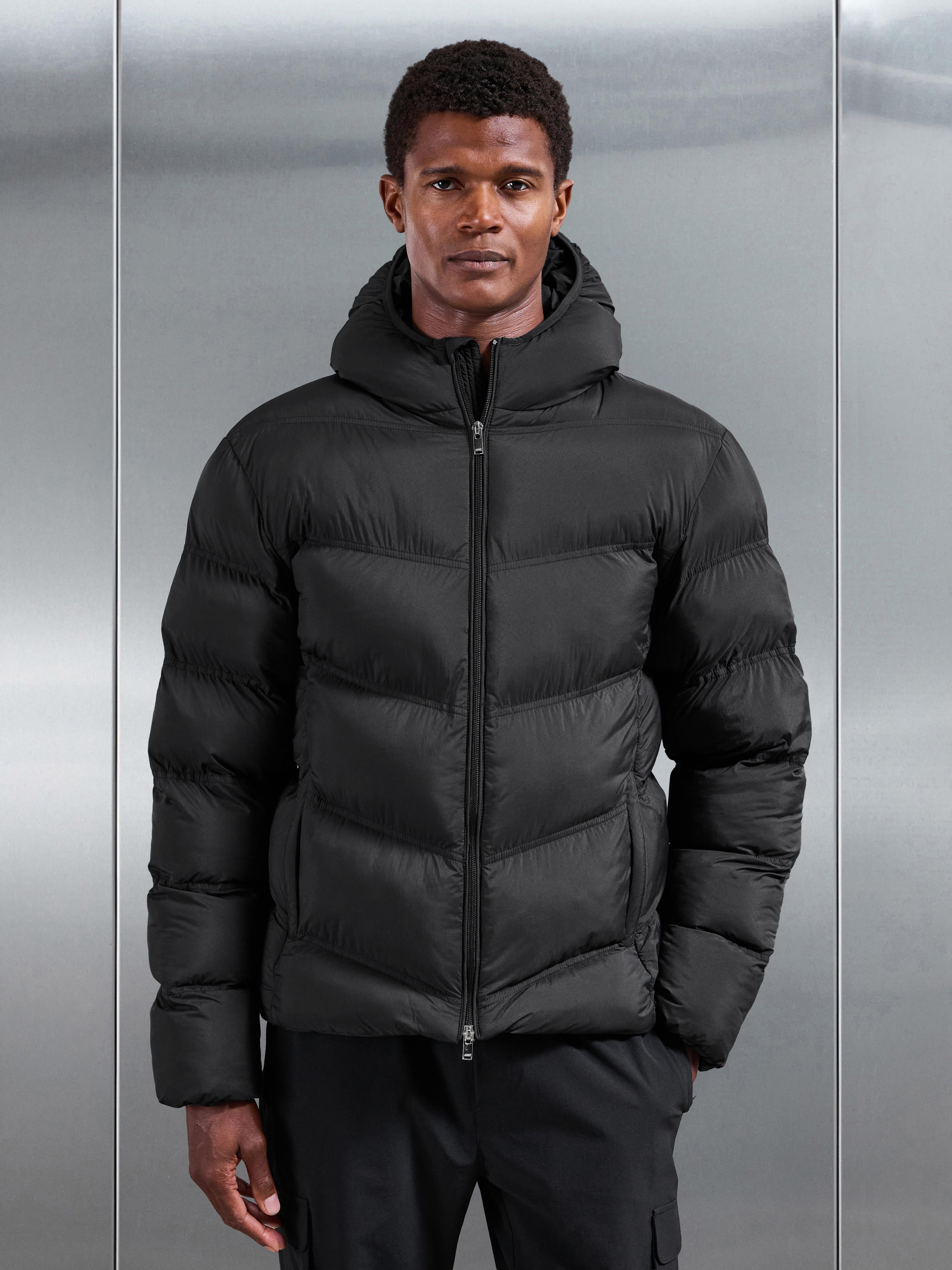 Chevron Puffer Jacket in Black