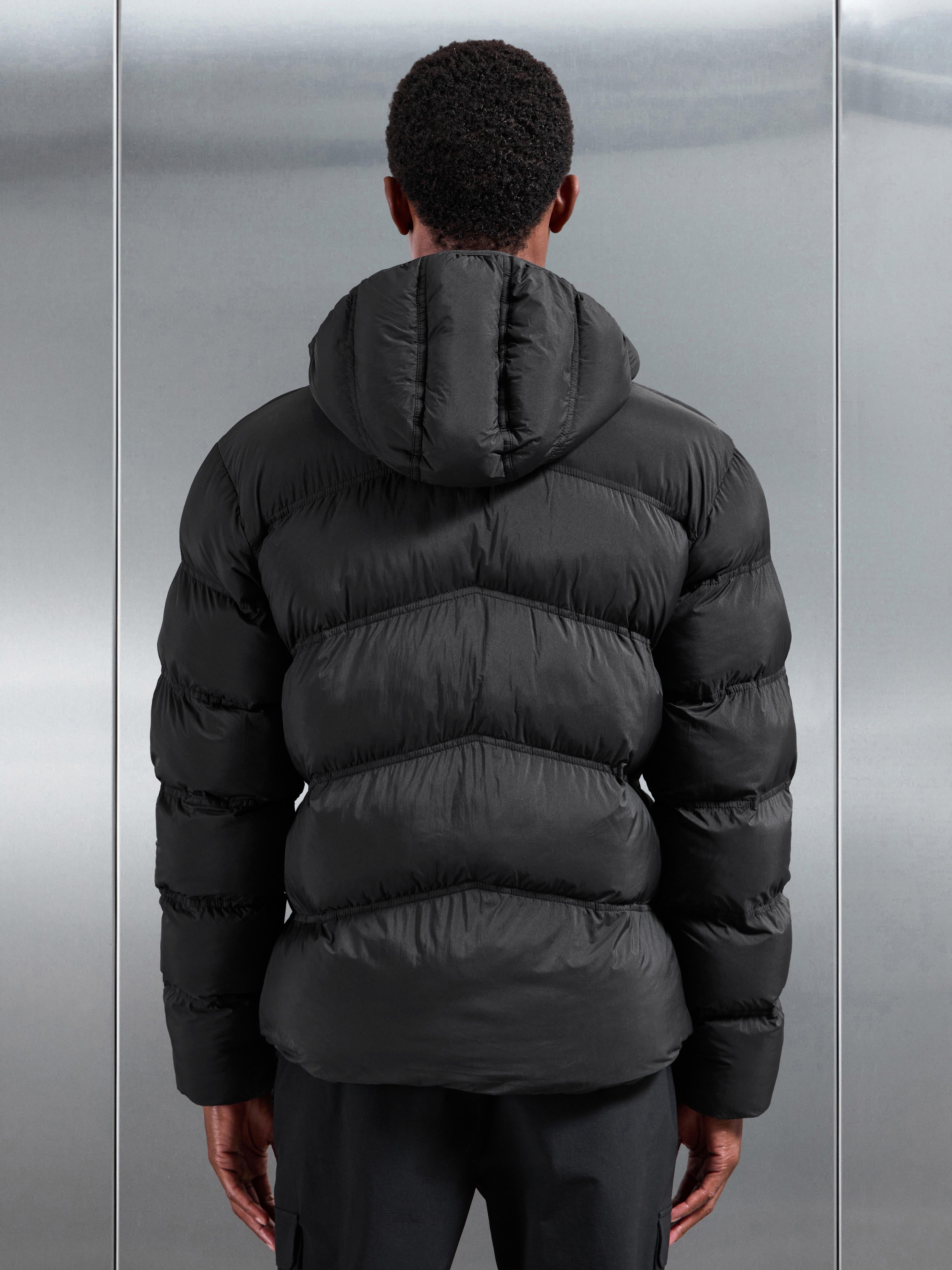 Chevron Puffer Jacket in Black