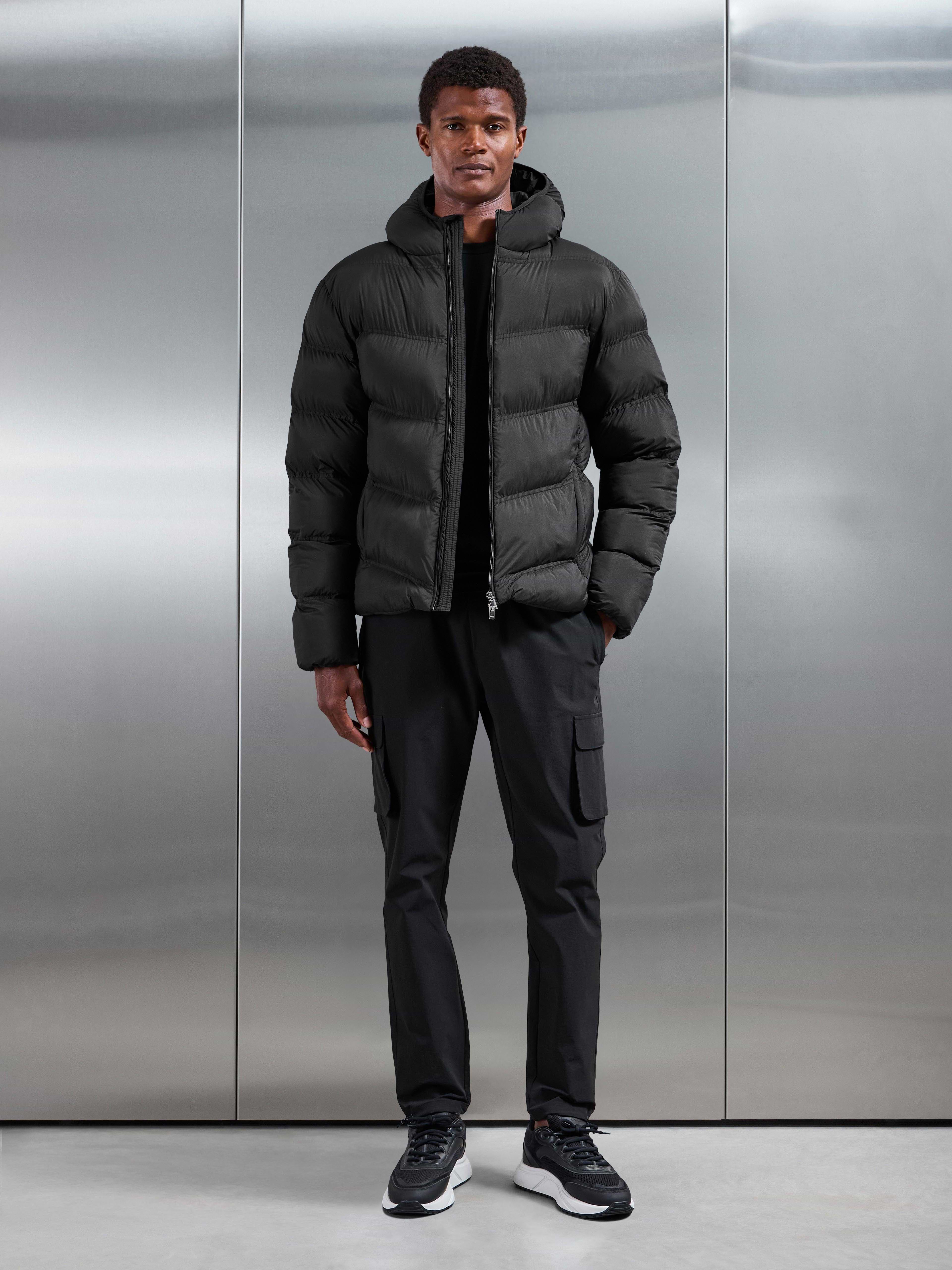 Chevron Puffer Jacket in Black