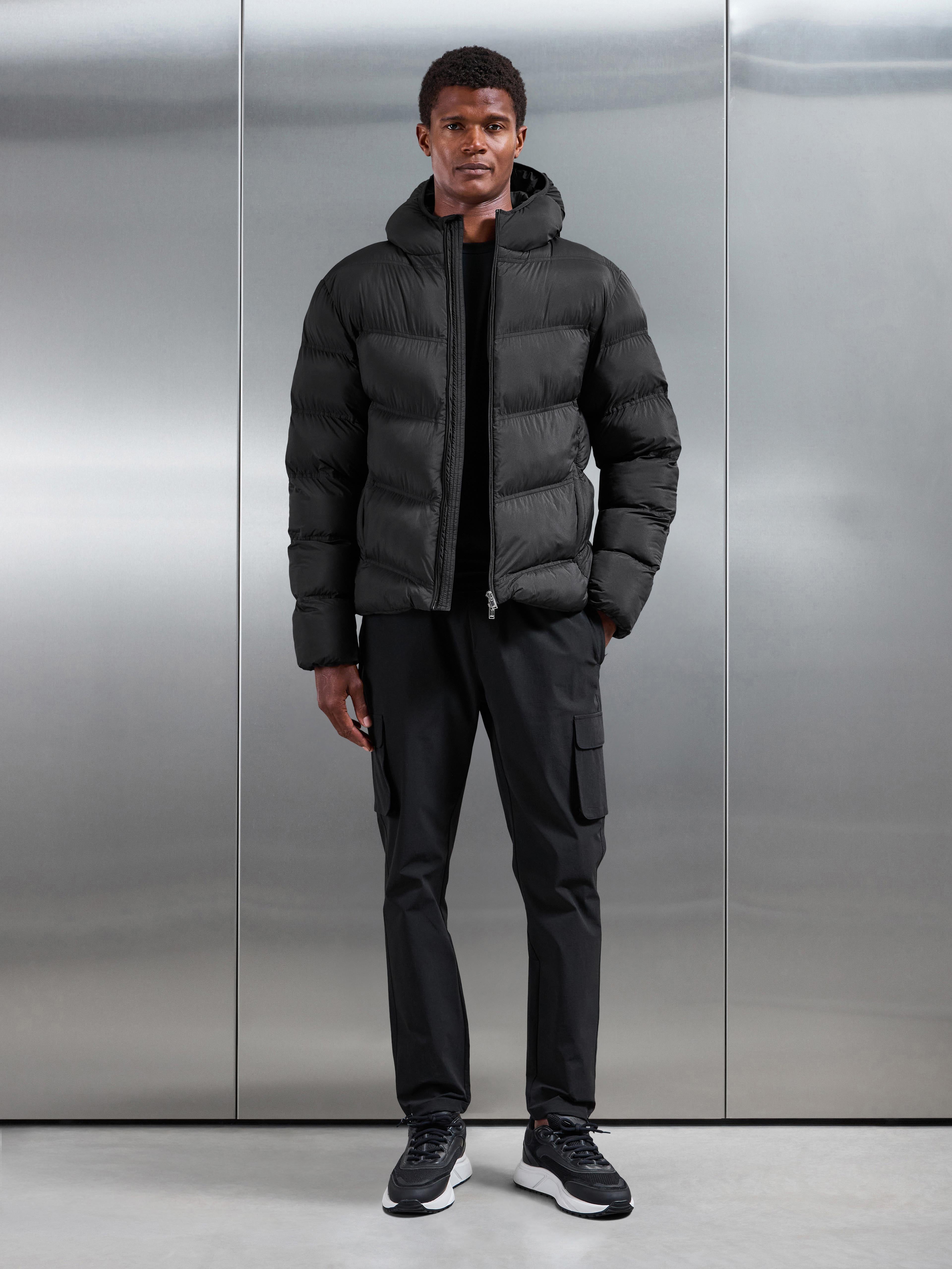 Chevron Puffer Jacket in Black