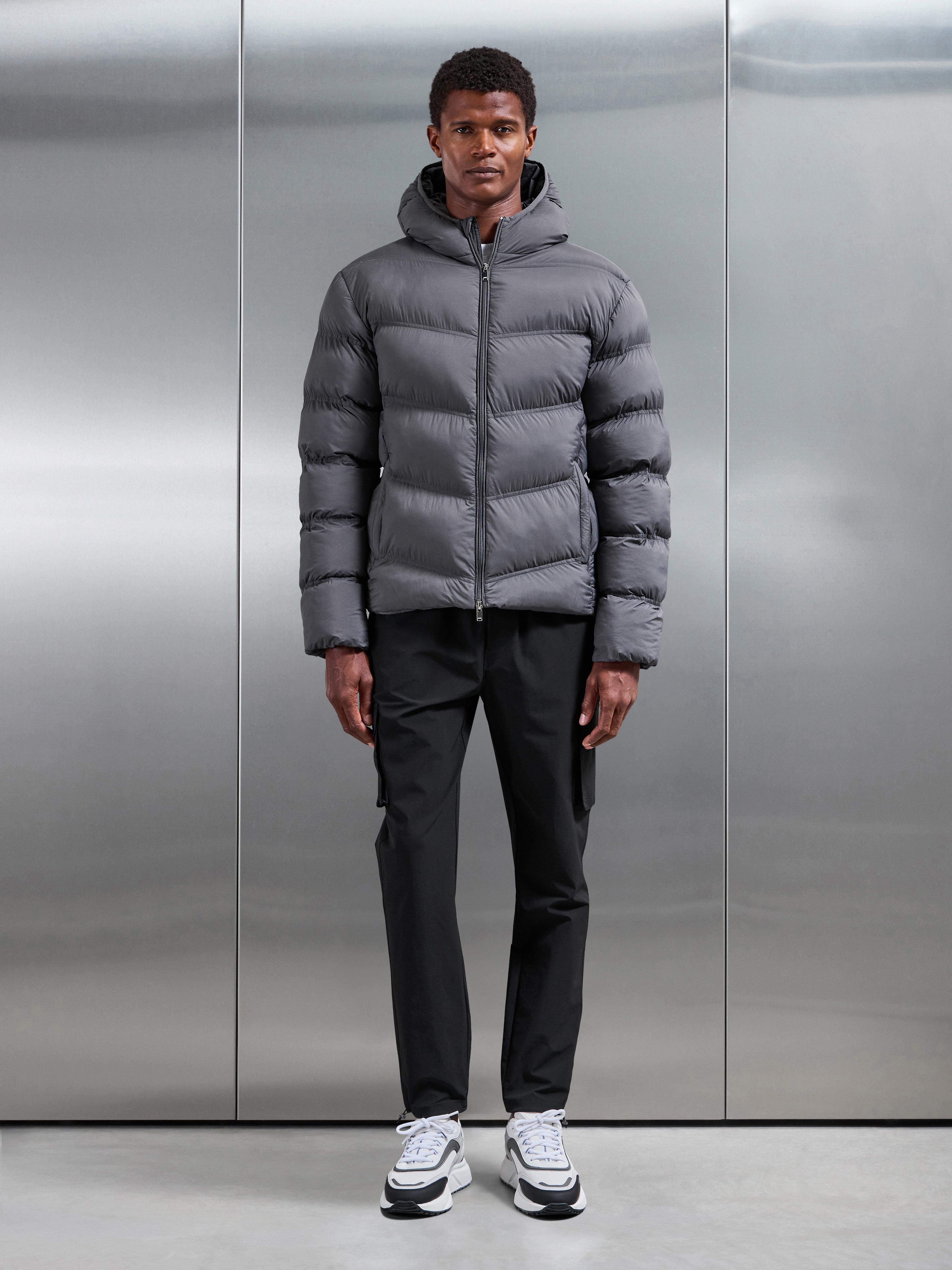 Chevron Puffer Jacket in Grey