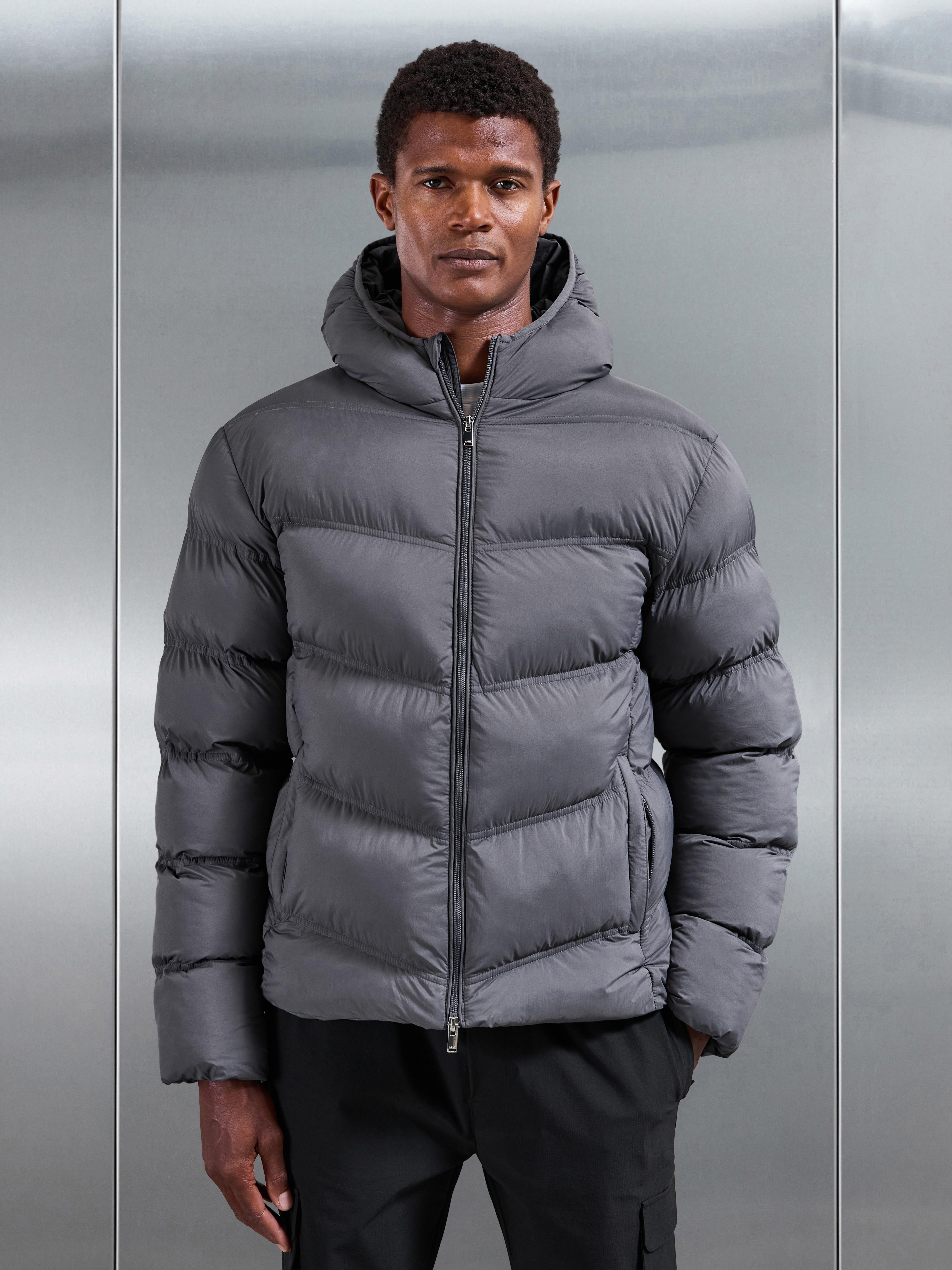 Chevron Puffer Jacket in Grey