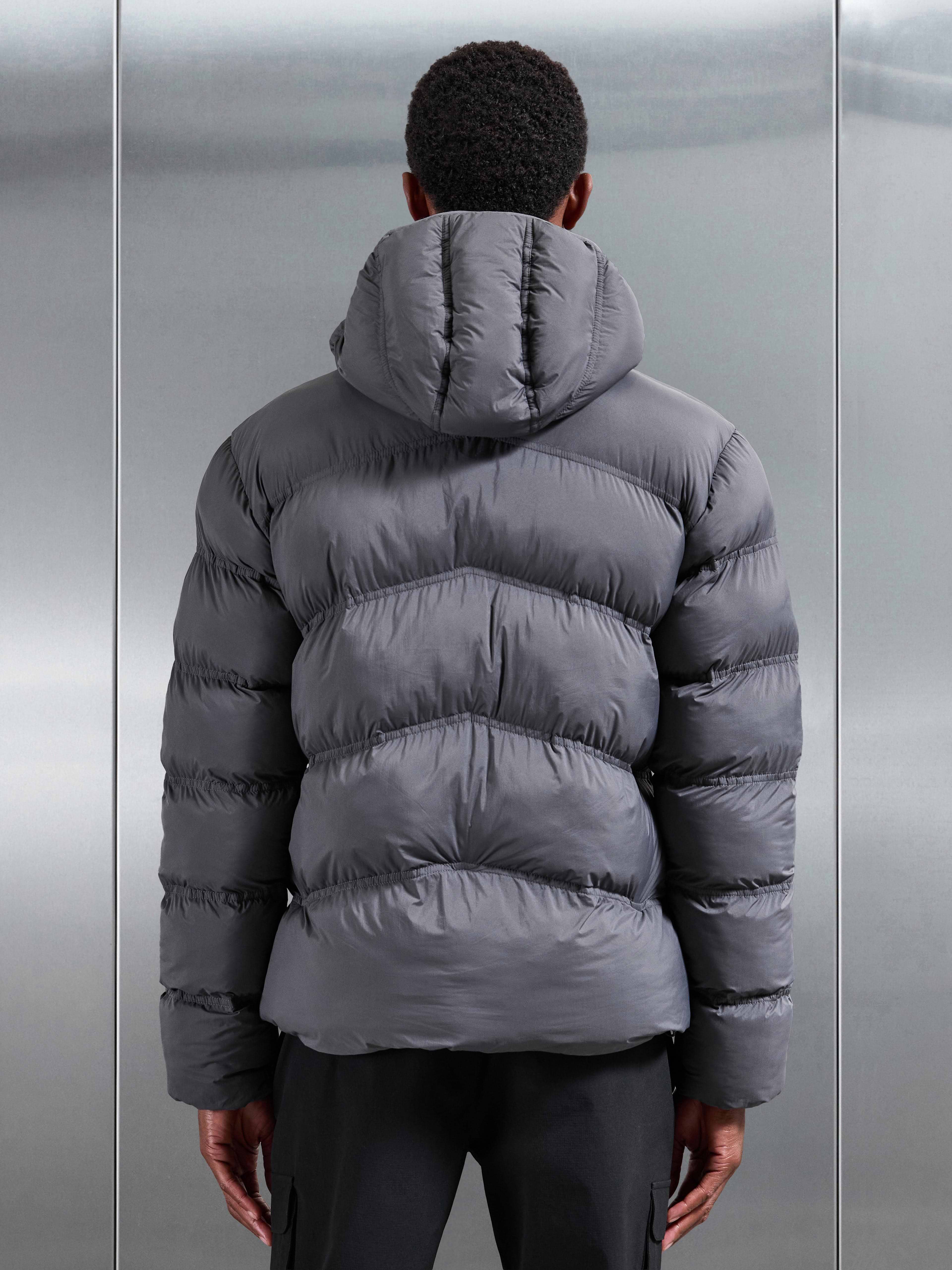 Chevron Puffer Jacket in Grey