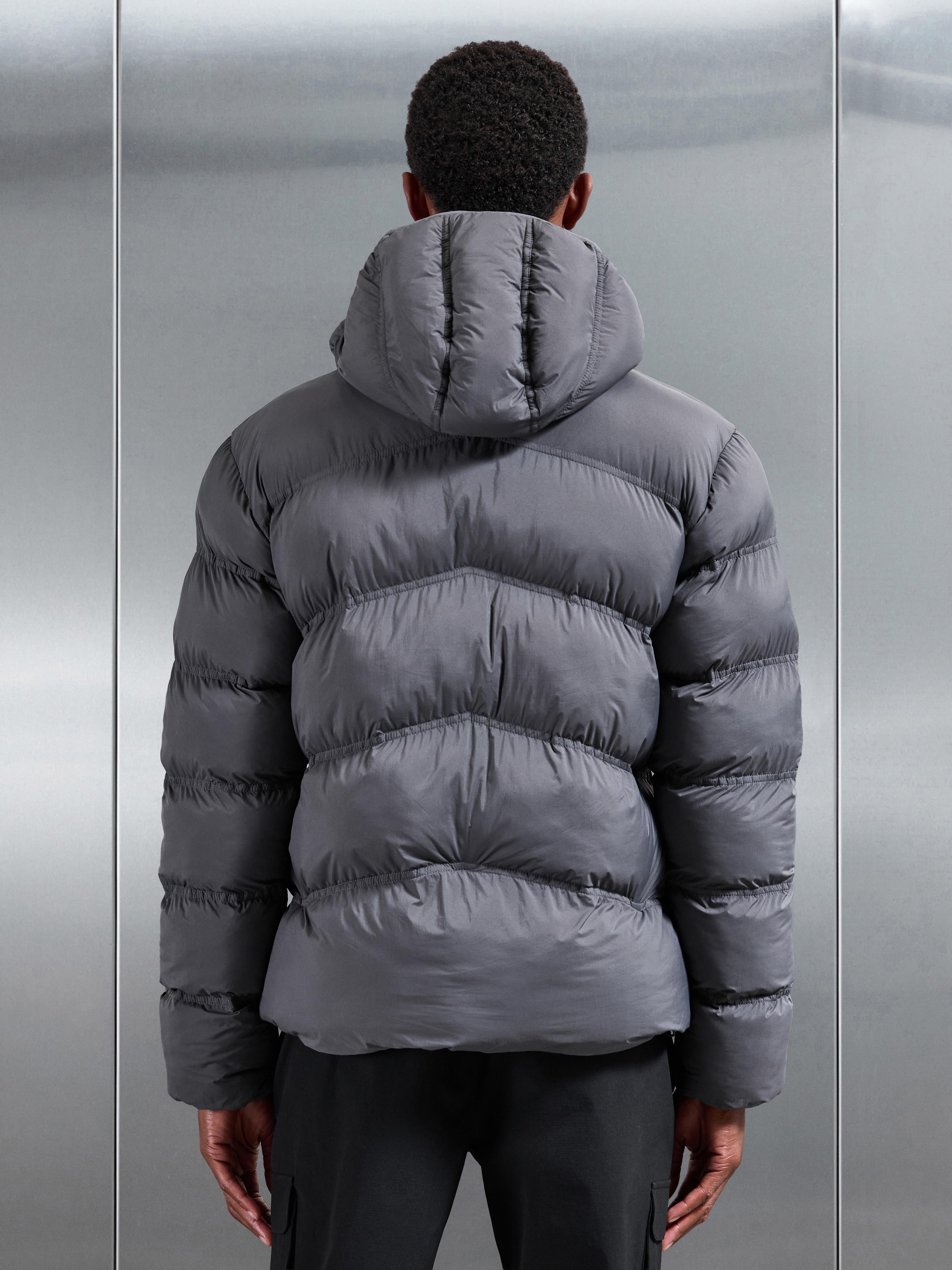 Chevron Puffer Jacket in Grey