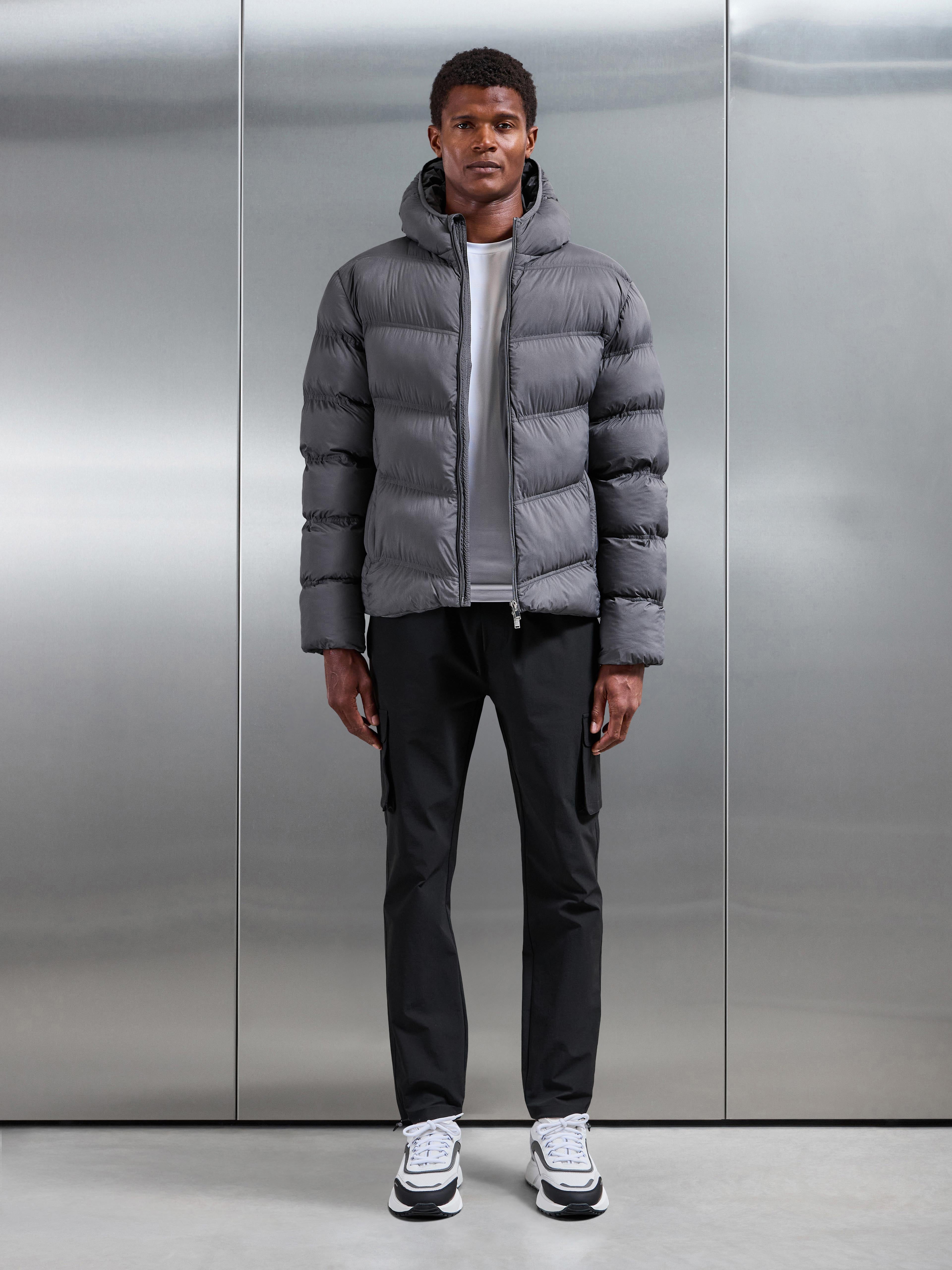 Chevron Puffer Jacket in Grey