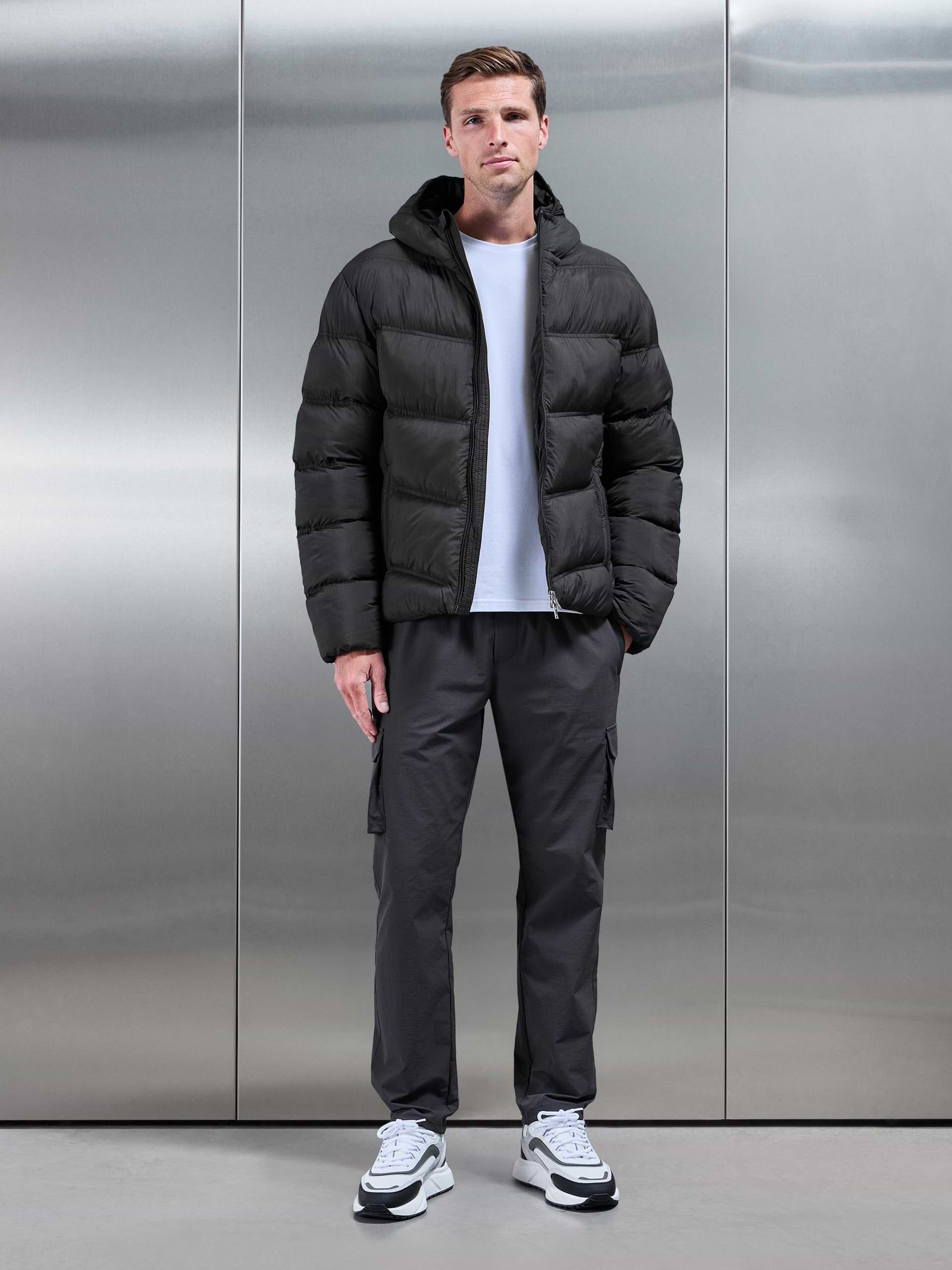 Chevron Puffer Jacket in Black