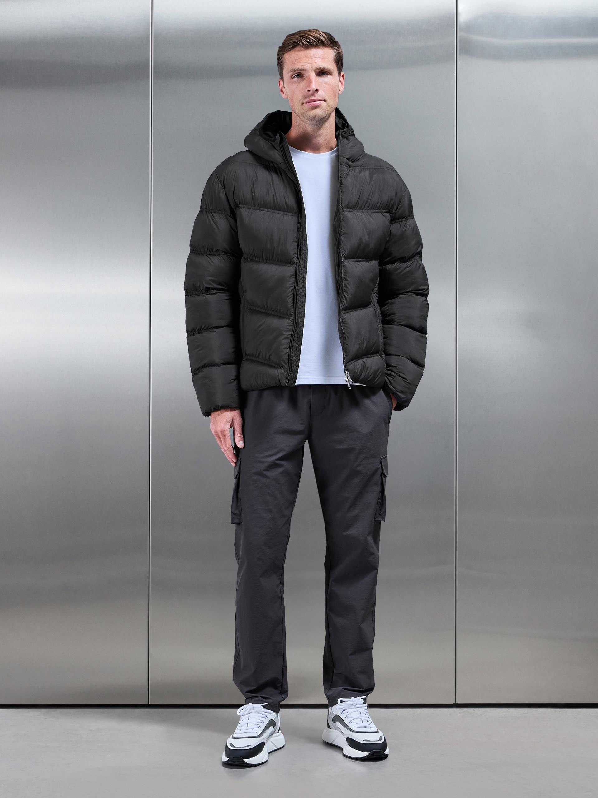 Chevron Puffer Jacket in Black