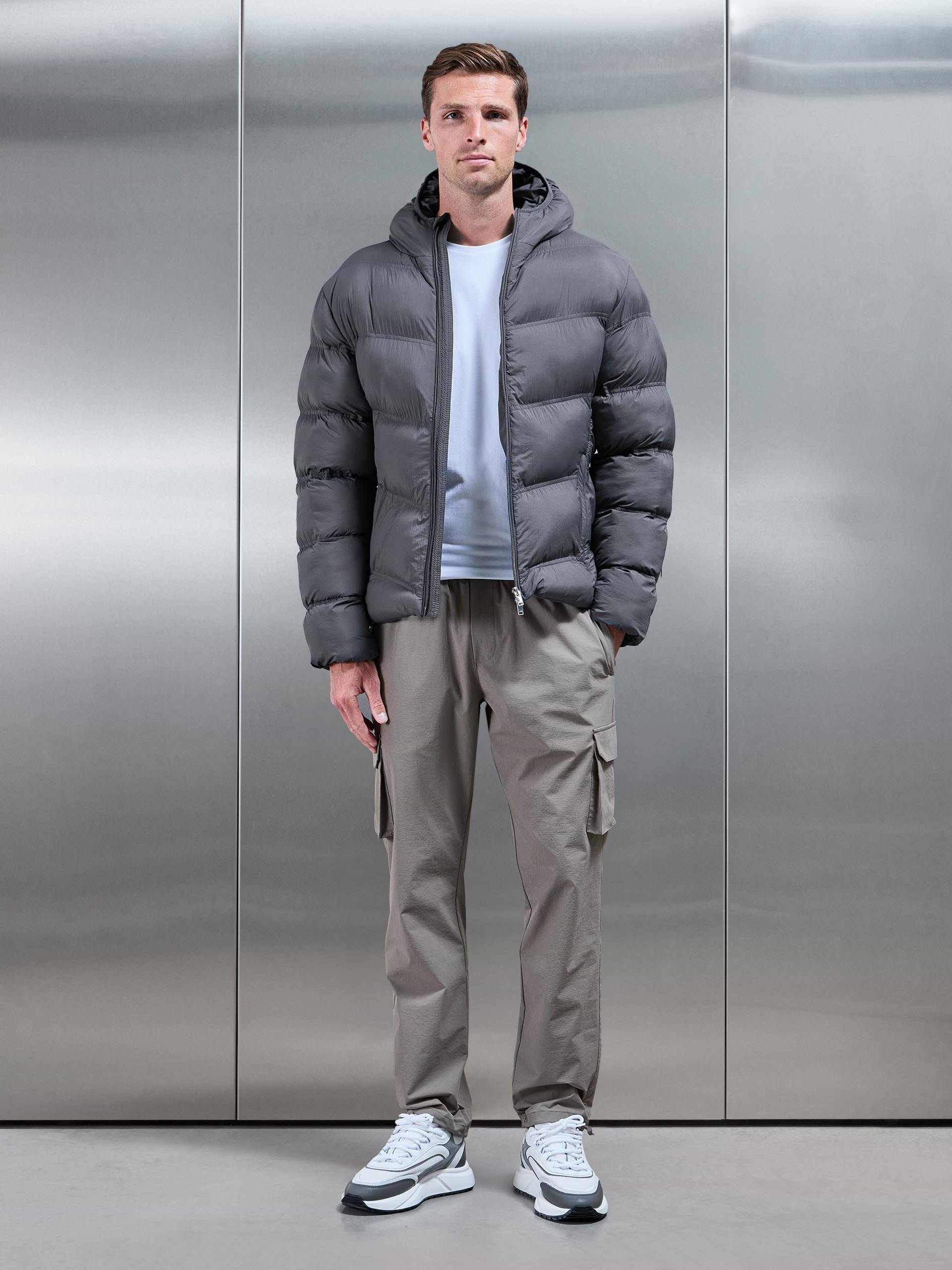 Chevron Puffer Jacket in Grey