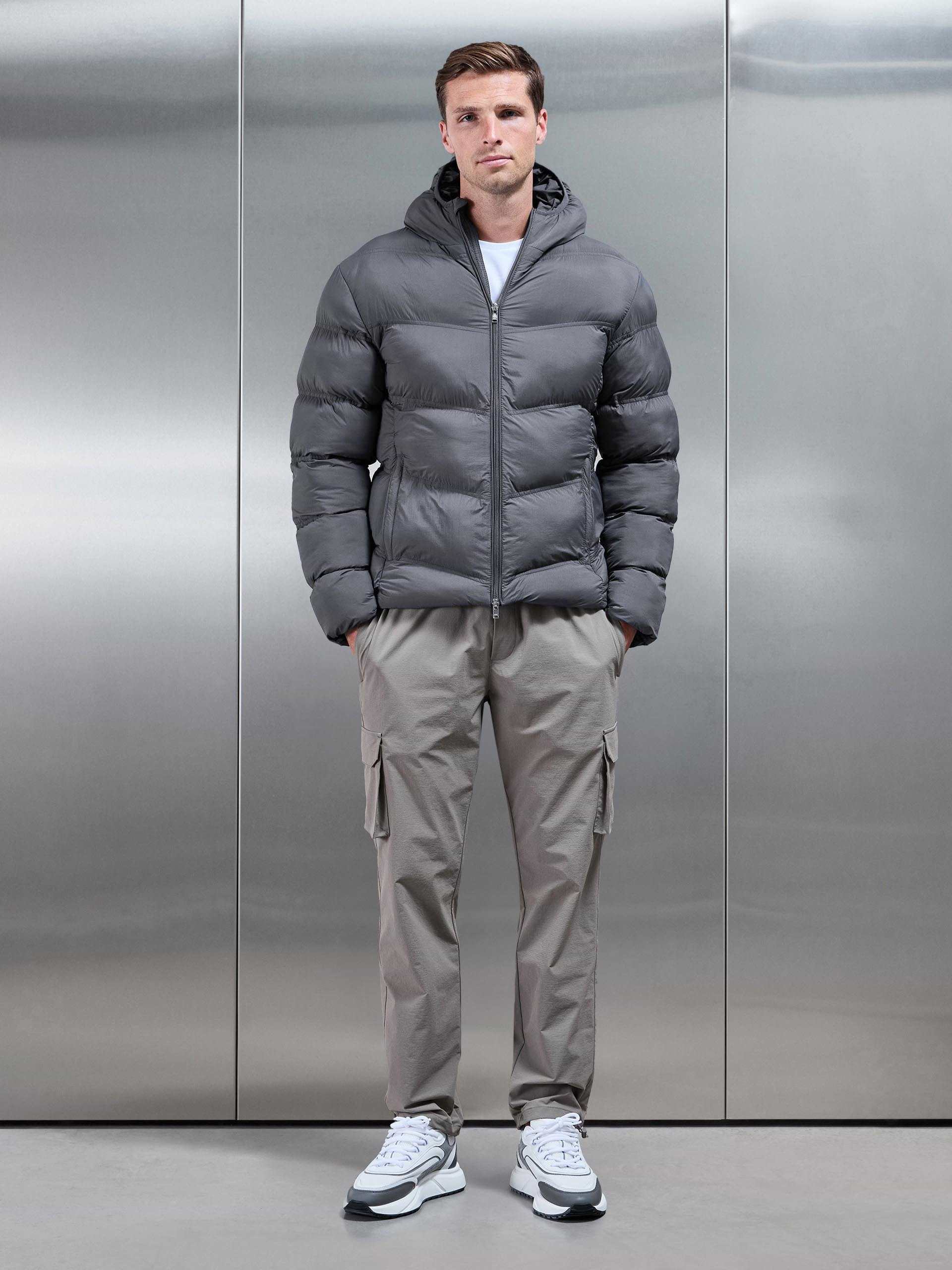 Chevron Puffer Jacket in Grey