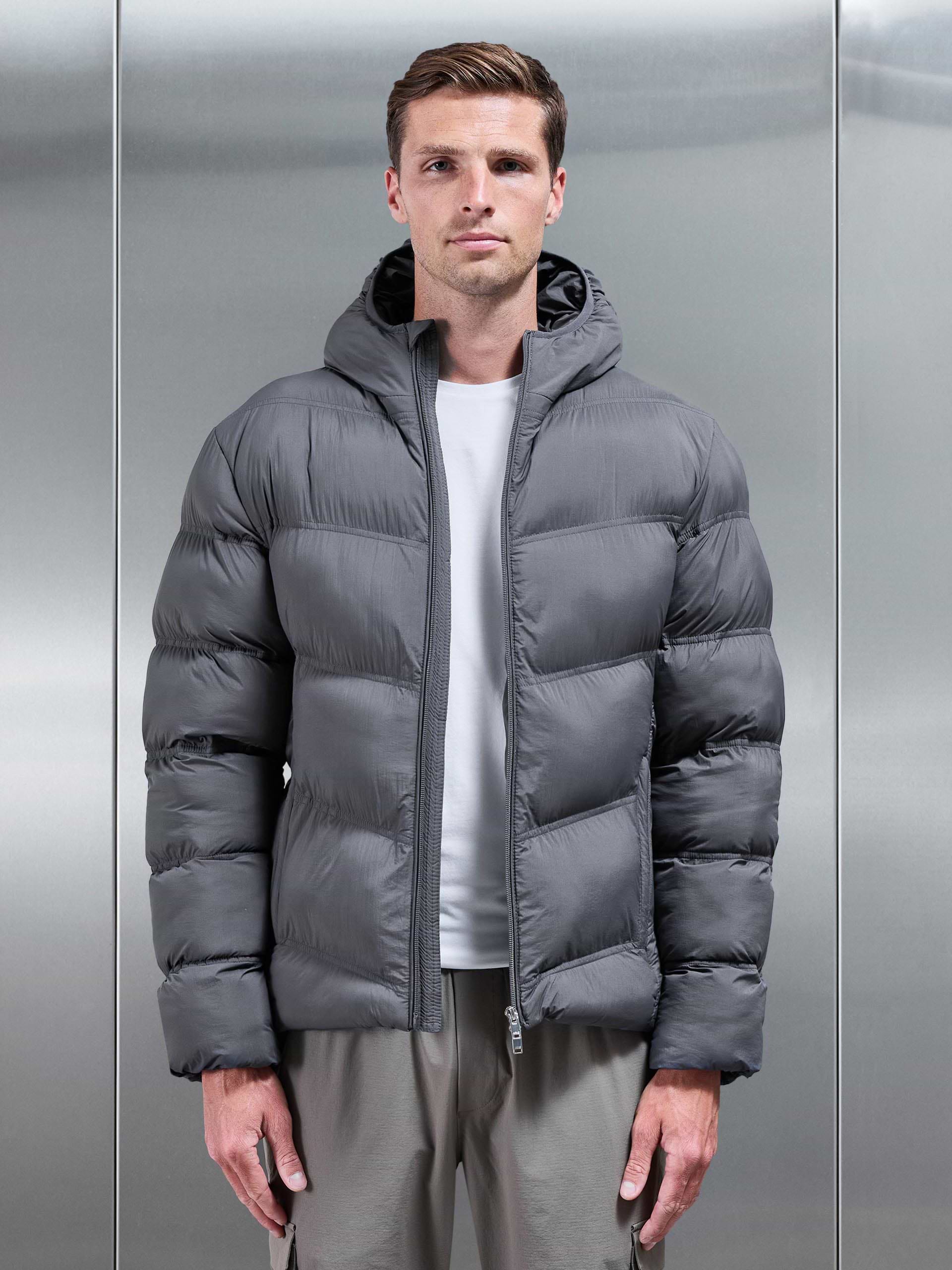Chevron Puffer Jacket in Grey