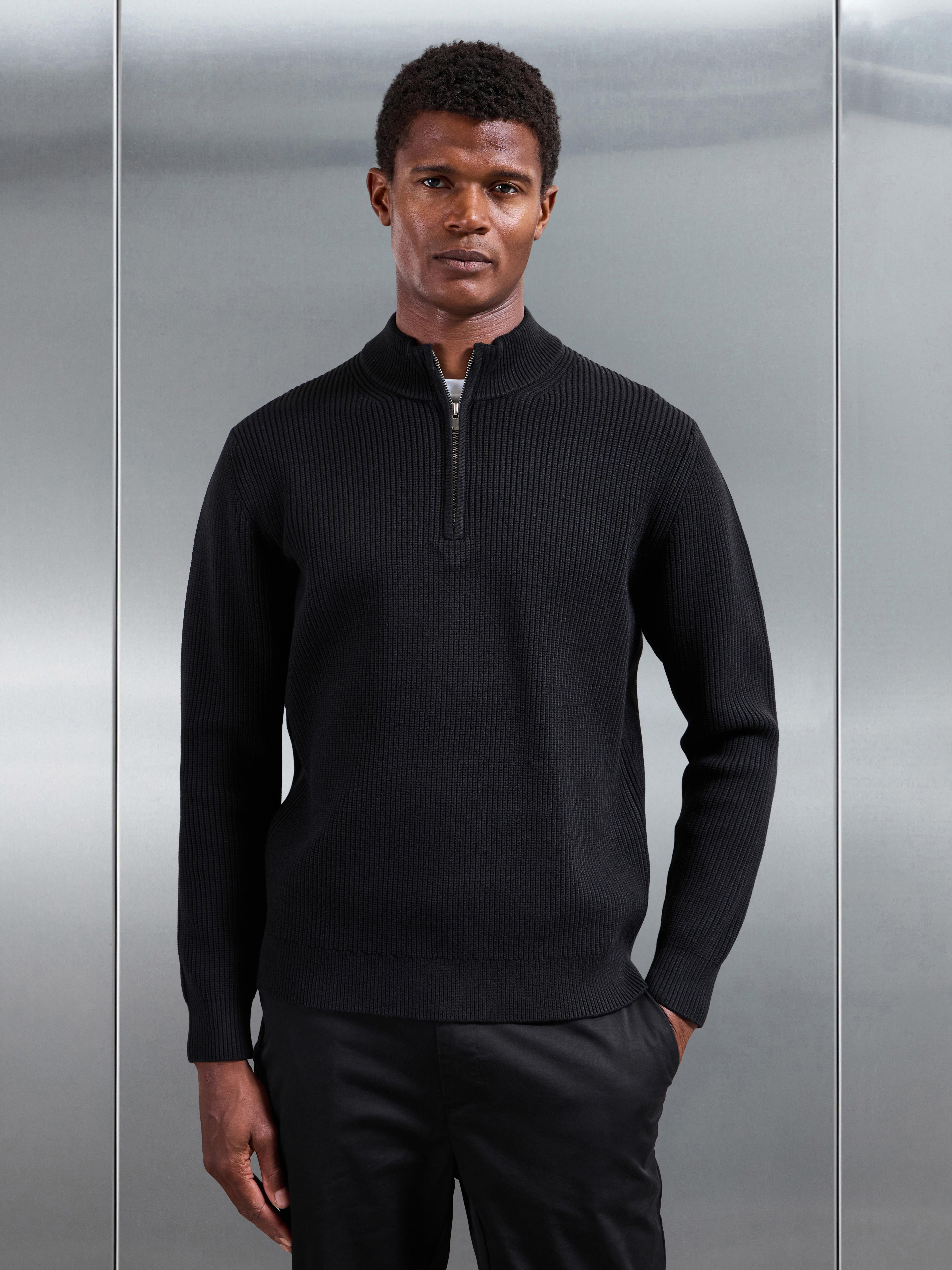 Chunky Ribbed Half Zip in Black