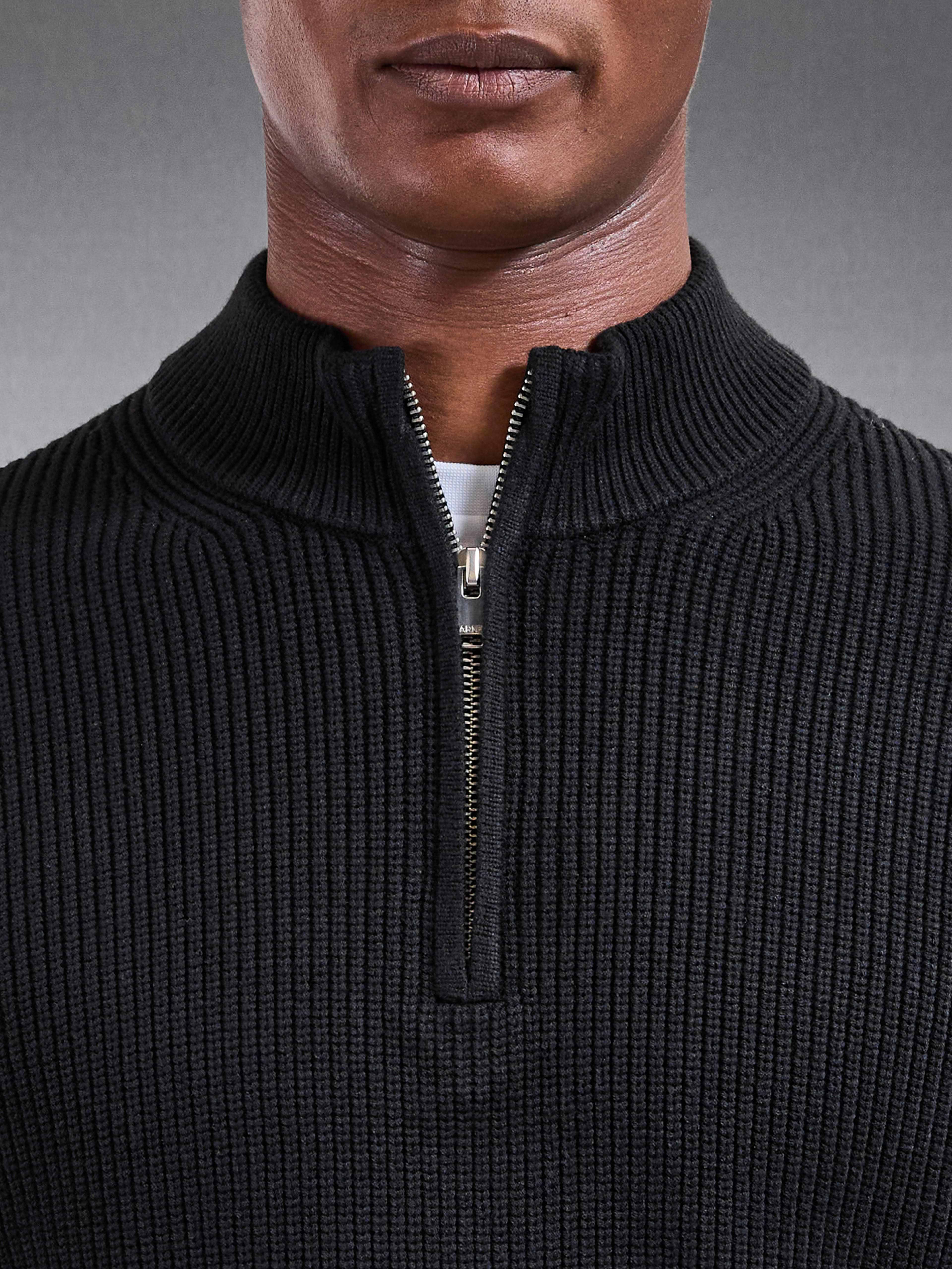 Chunky Ribbed Half Zip in Black