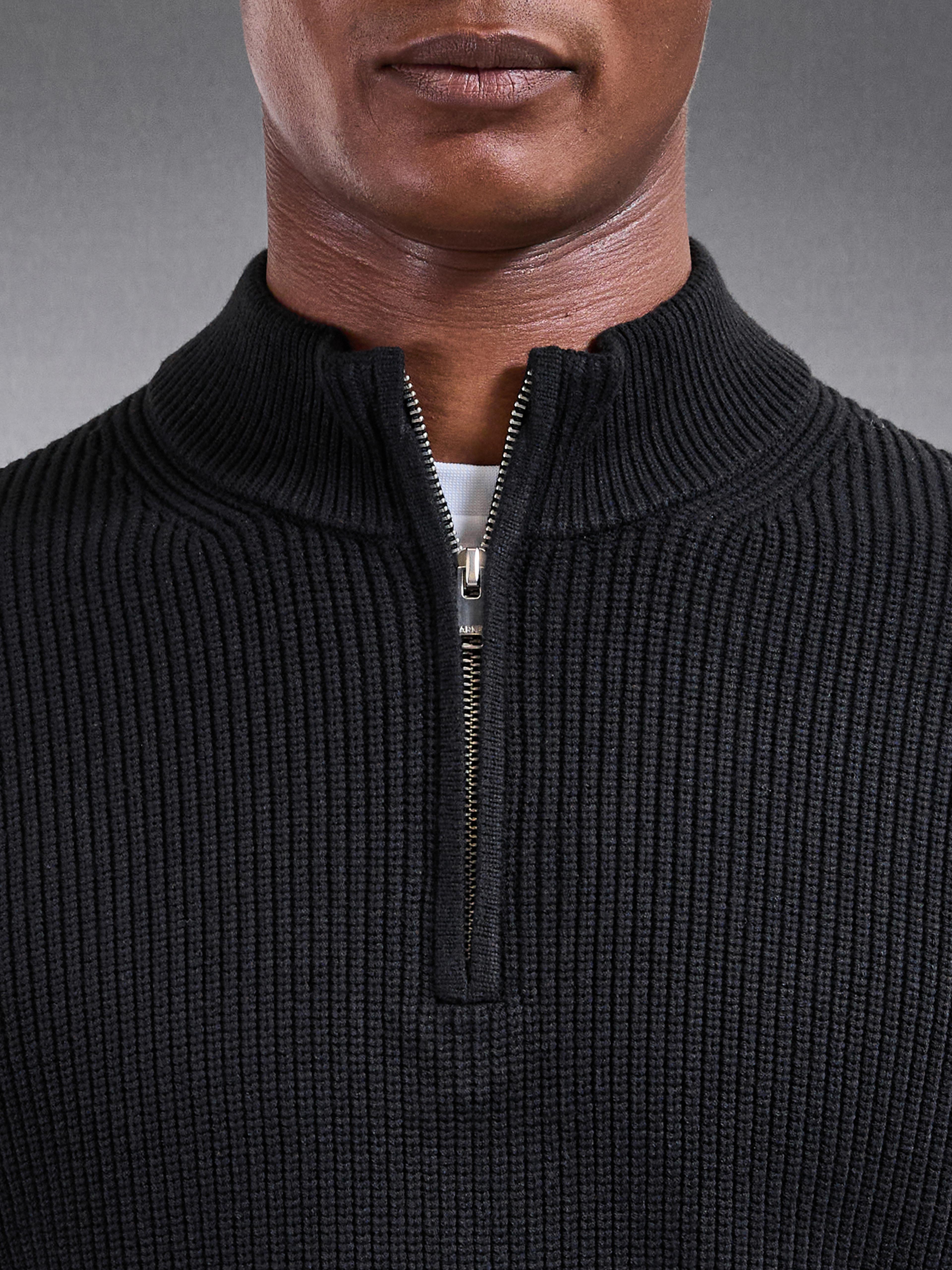 Chunky Ribbed Half Zip in Black