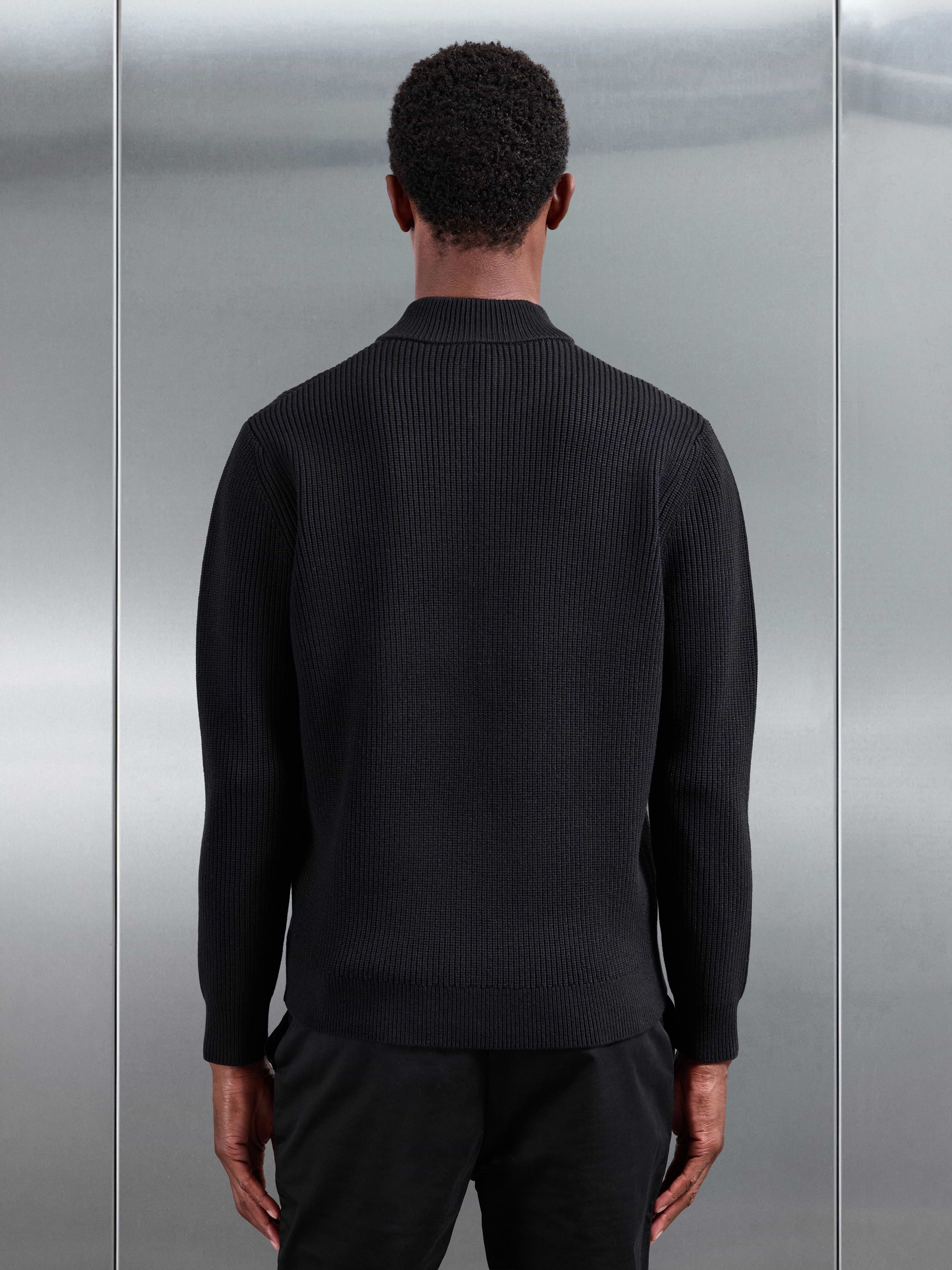 Chunky Ribbed Half Zip in Black