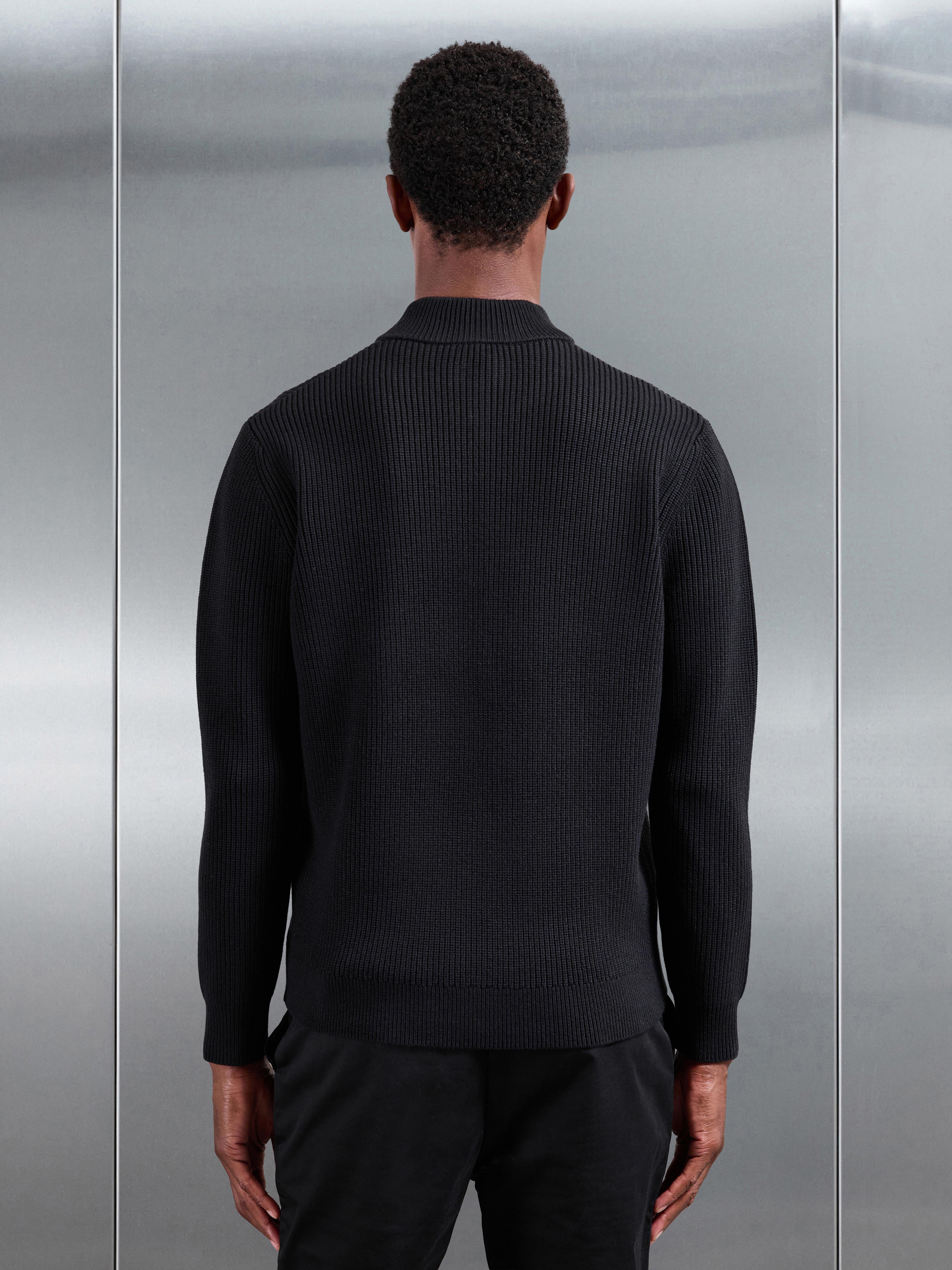 Chunky Ribbed Half Zip in Black