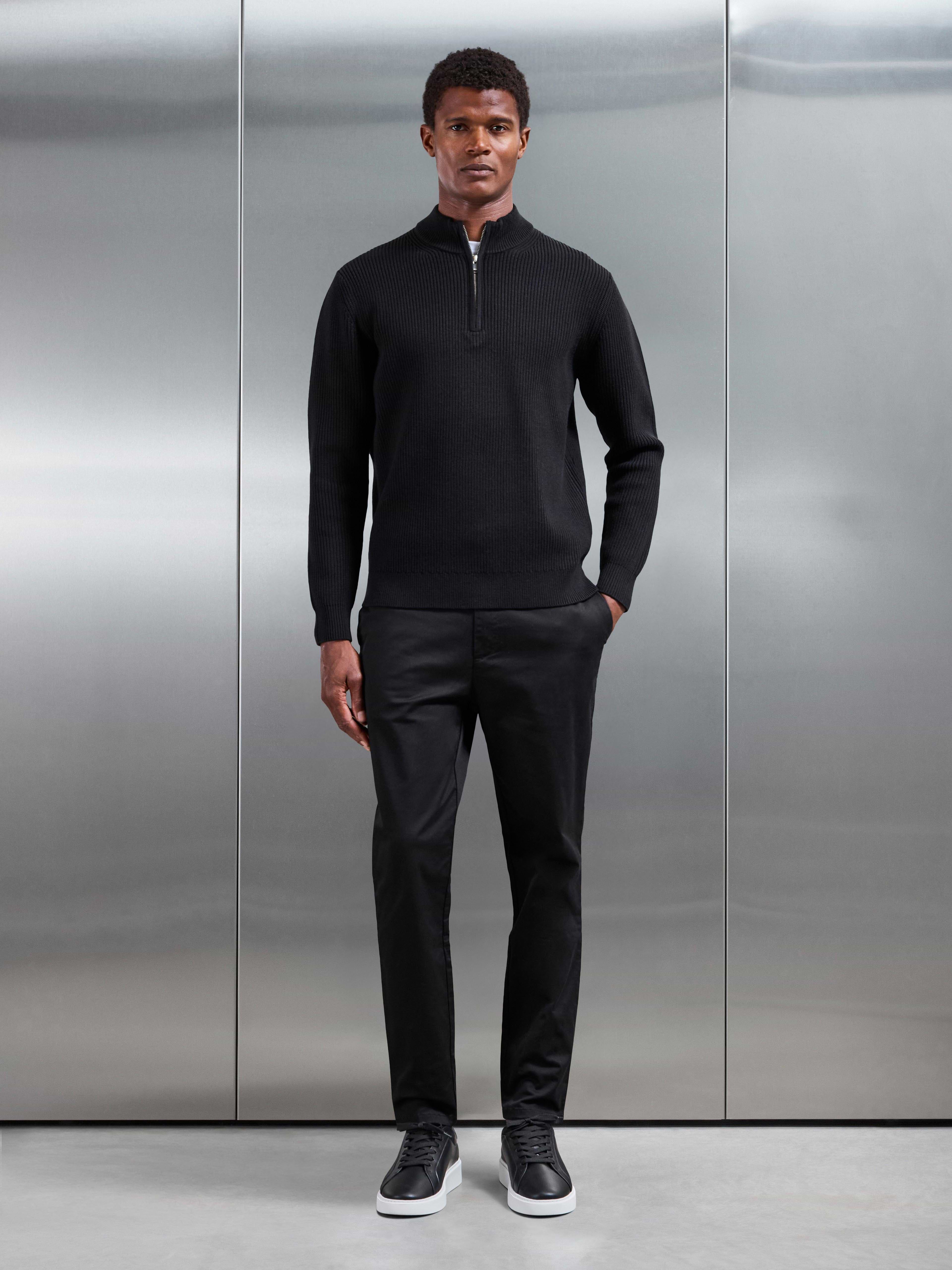 Chunky Ribbed Half Zip in Black