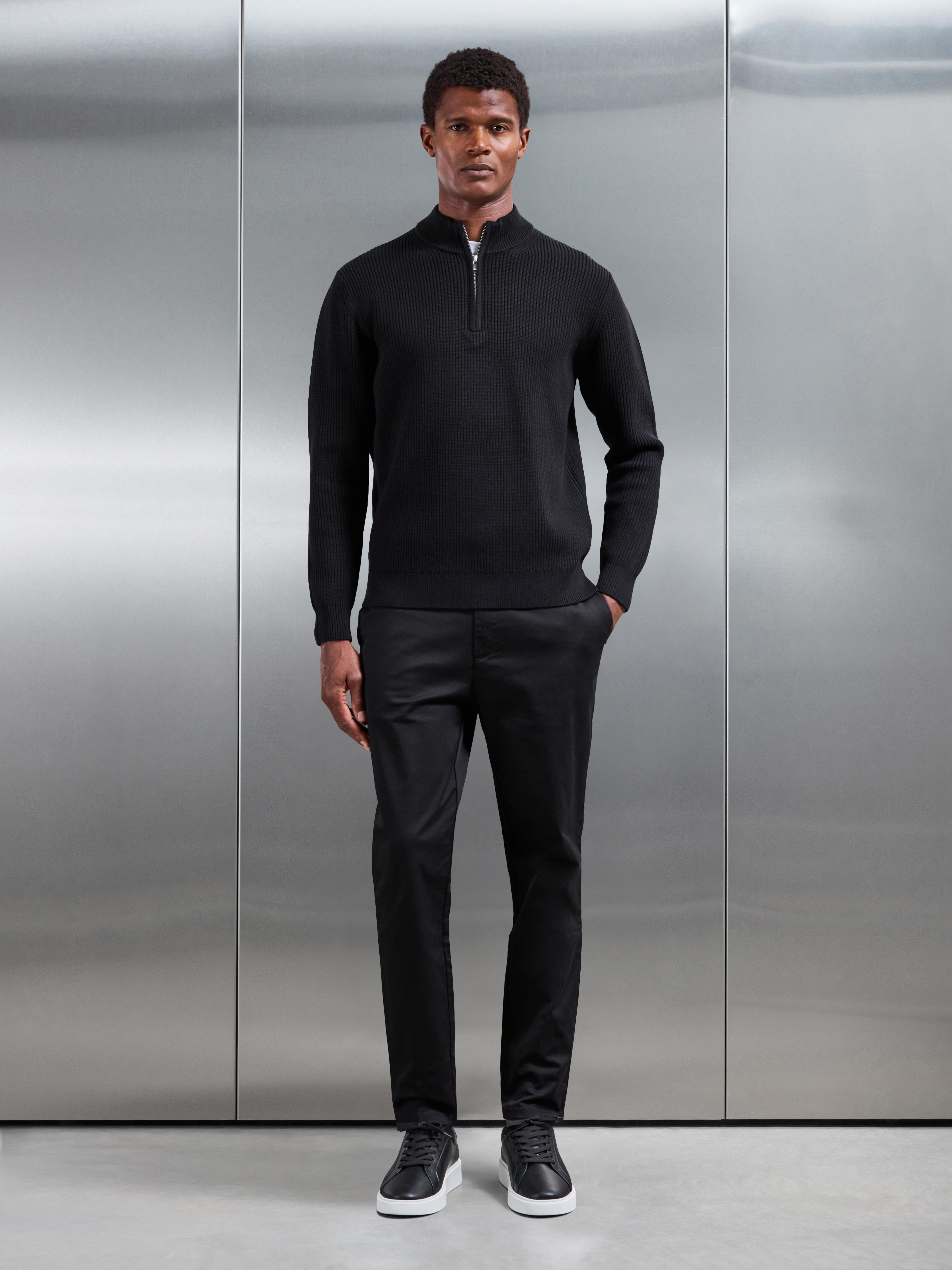 Chunky Ribbed Half Zip in Black