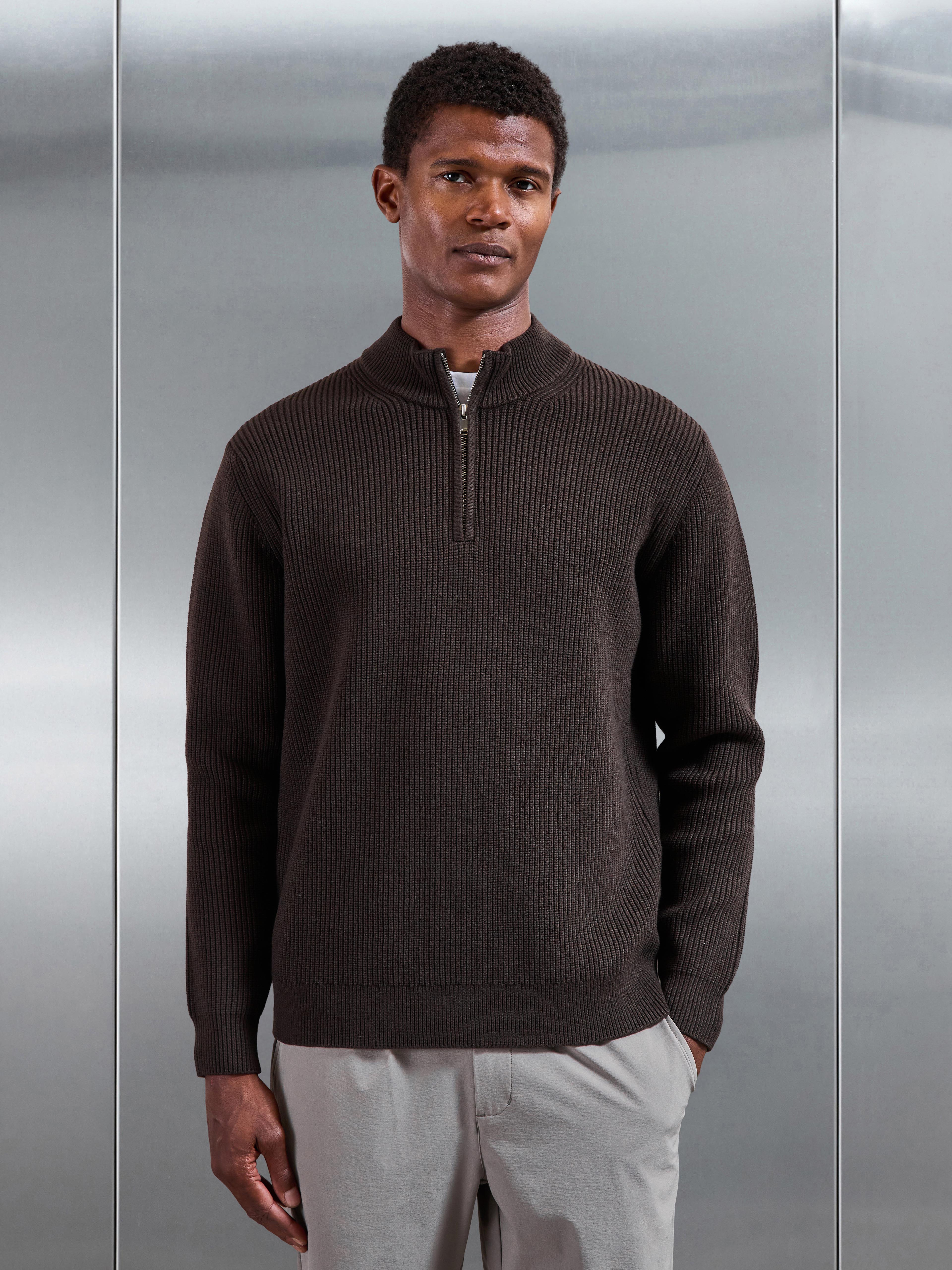 Chunky Ribbed Half Zip in Brown