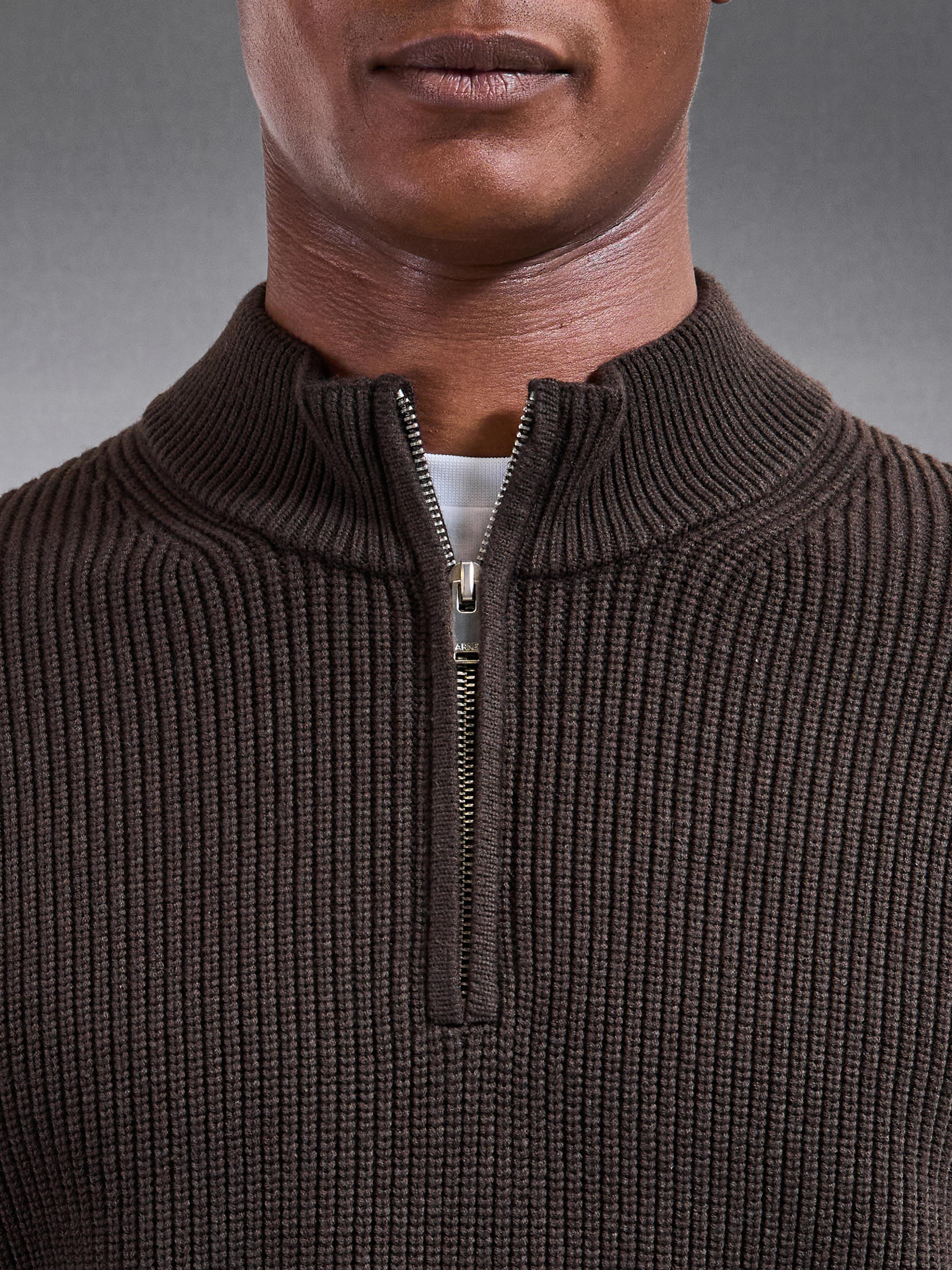 Chunky Ribbed Half Zip in Brown